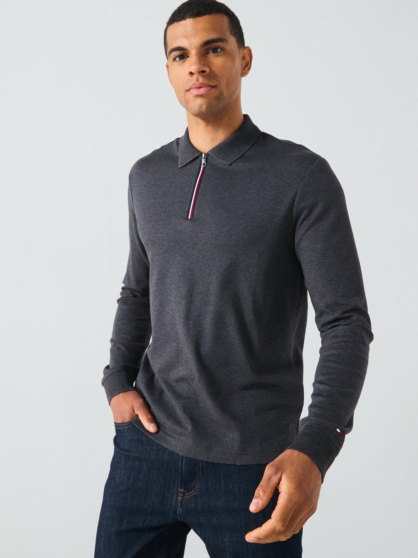Tommy Hilfiger Long Sleeve Zip Interlock Polo Shirt - Dark Grey