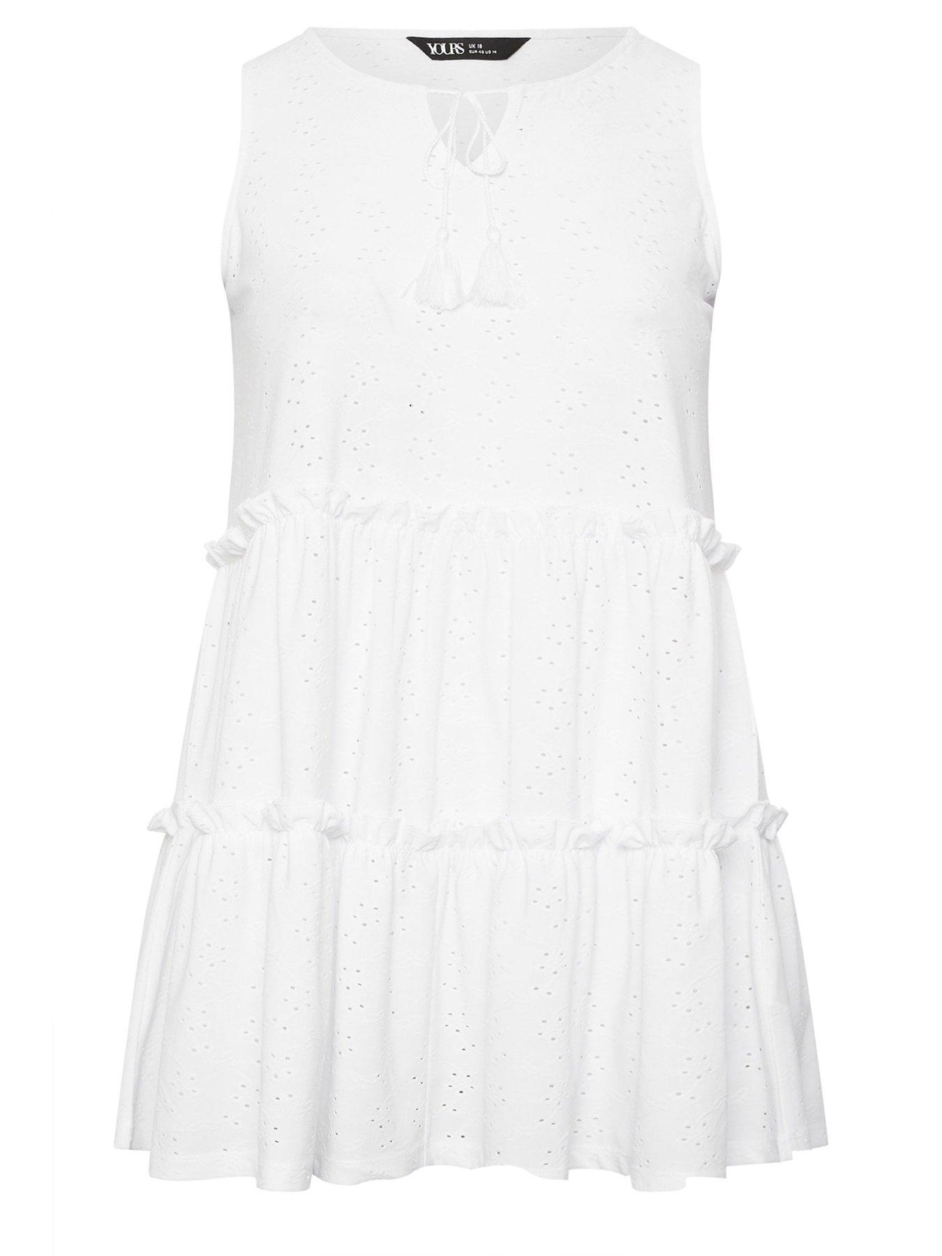 Image 5 of 5 of Yours Curve Broderie Tiered Vest Top - White