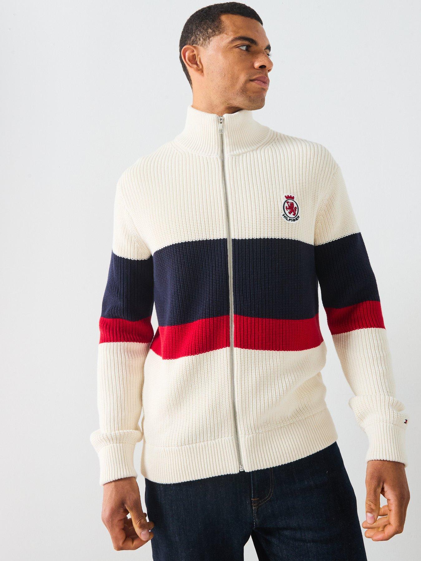 Tommy Hilfiger Chest Stripe Full Zip Knitted Jumper - Off White
