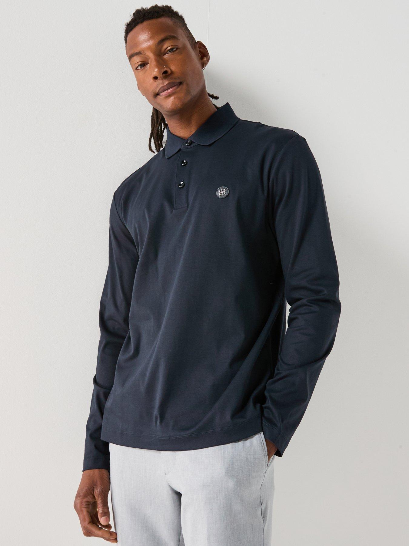Image 1 of 6 of BOSS C-Paley 01 Regular Fit Nikel Logo Long Sleeve Polo Shirt - Navy