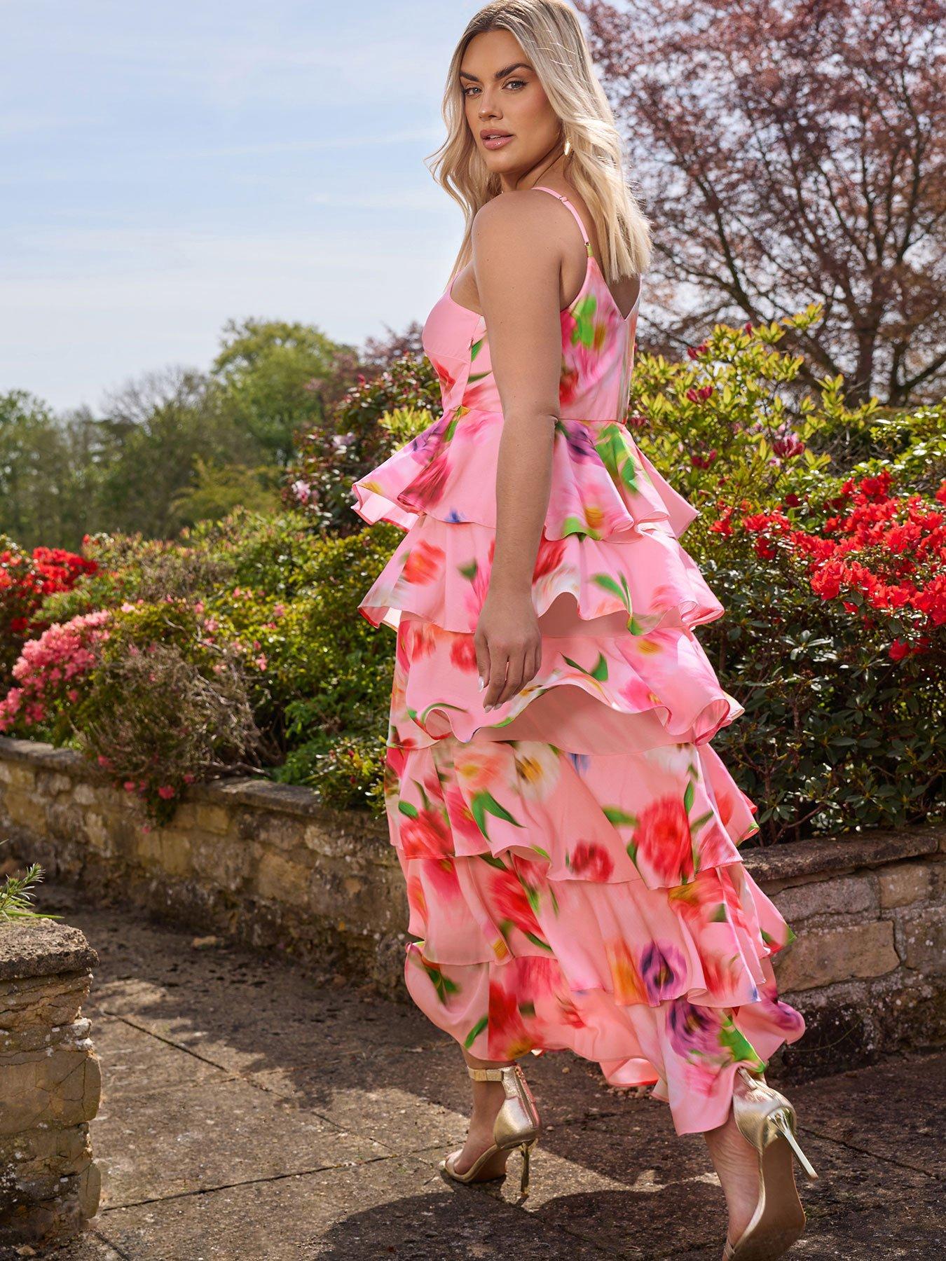 undefined Curve Ruffle Formal Maxi Dress - Pink