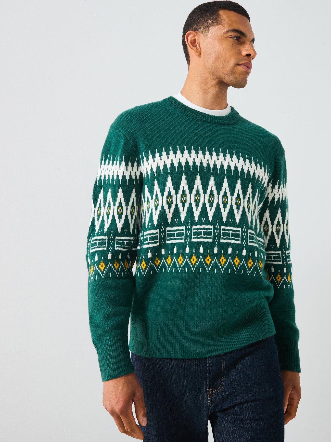 Tommy Hilfiger Placed Fairisle Wool Blend Crew Knitted Jumper - Dark Green