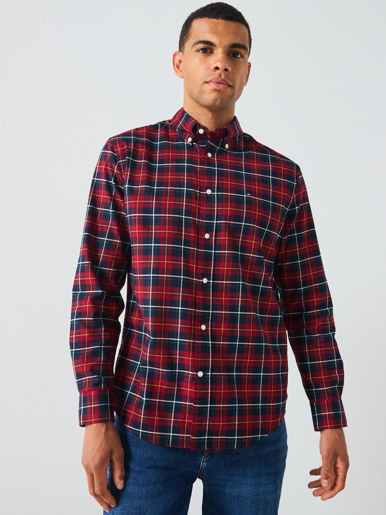 Image 1 of 5 of Tommy Hilfiger Mercerized Tartan Long Sleeve Regular Fit Shirt - Red