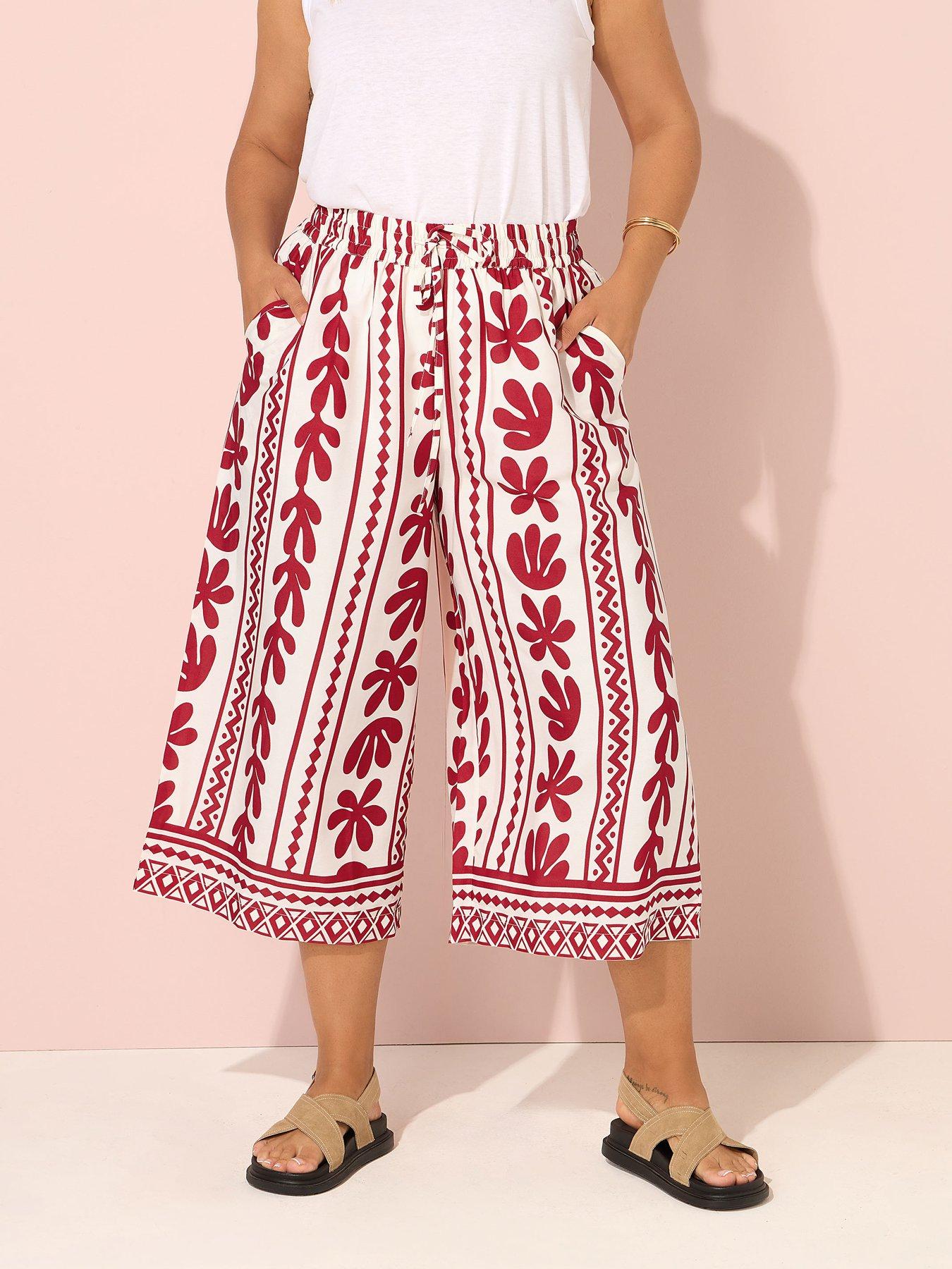 undefined Curve Crinkle Midaxi Crop Trouser - Red