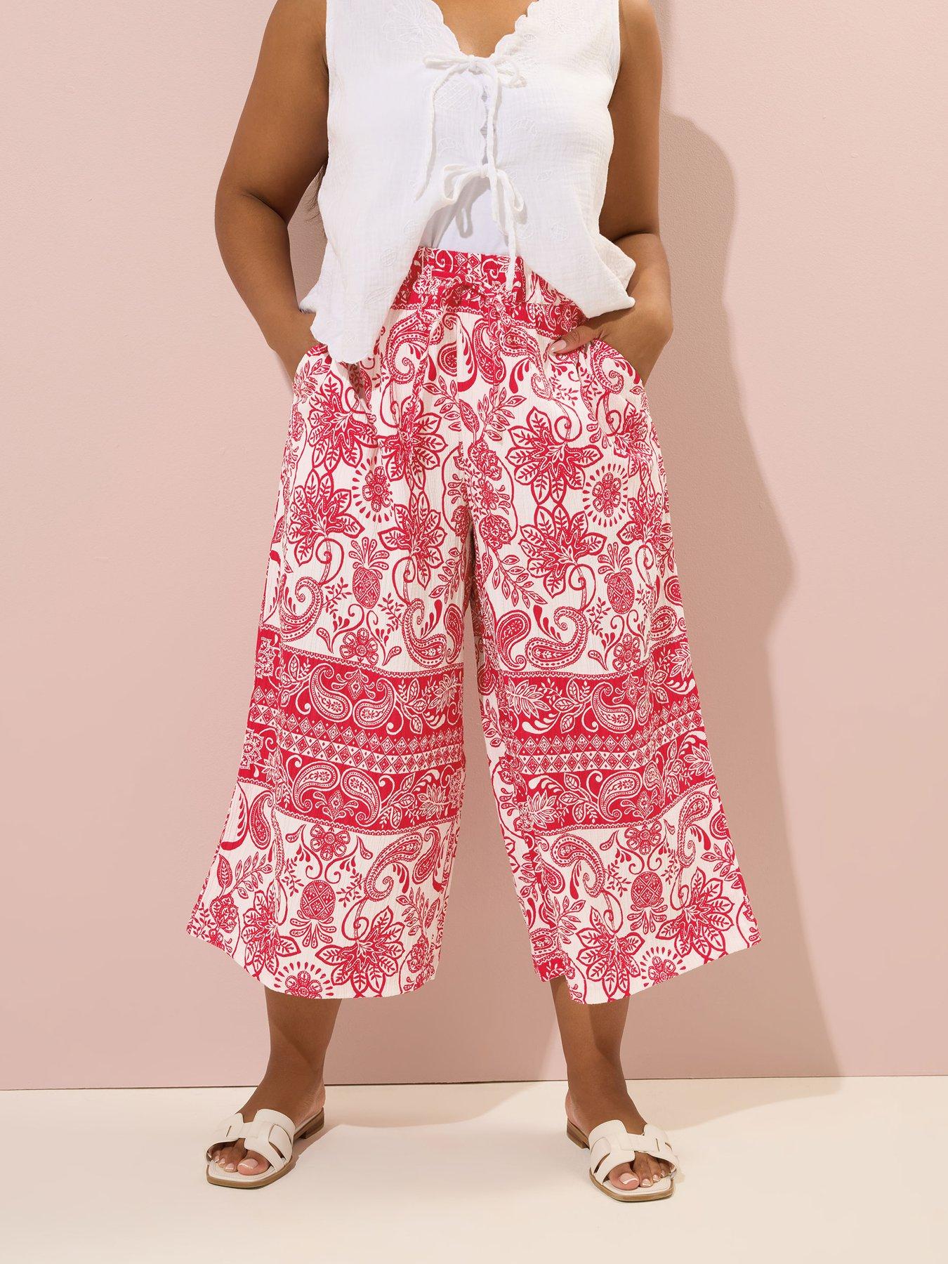 undefined Curve Crinkle Midaxi Crop Trouser - Red