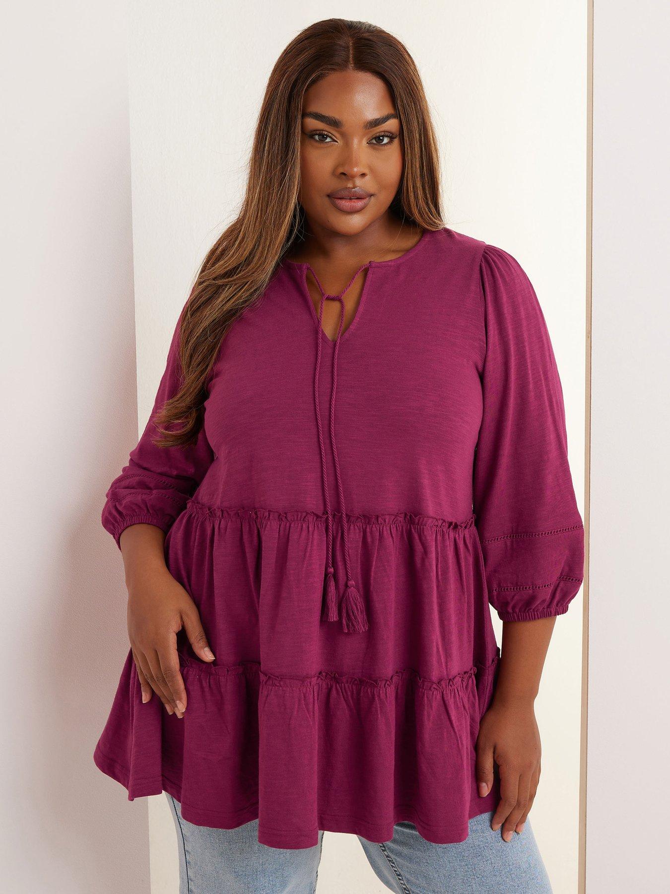 undefined Curve Slub Tiered Boho Top - Red