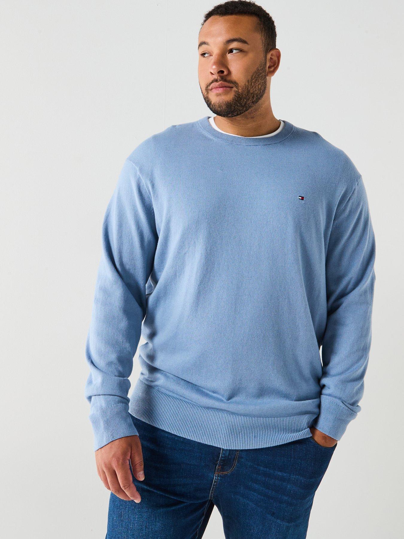 Tommy Hilfiger Big & Tall Cotton Crew Neck Knitted Jumper - Blue