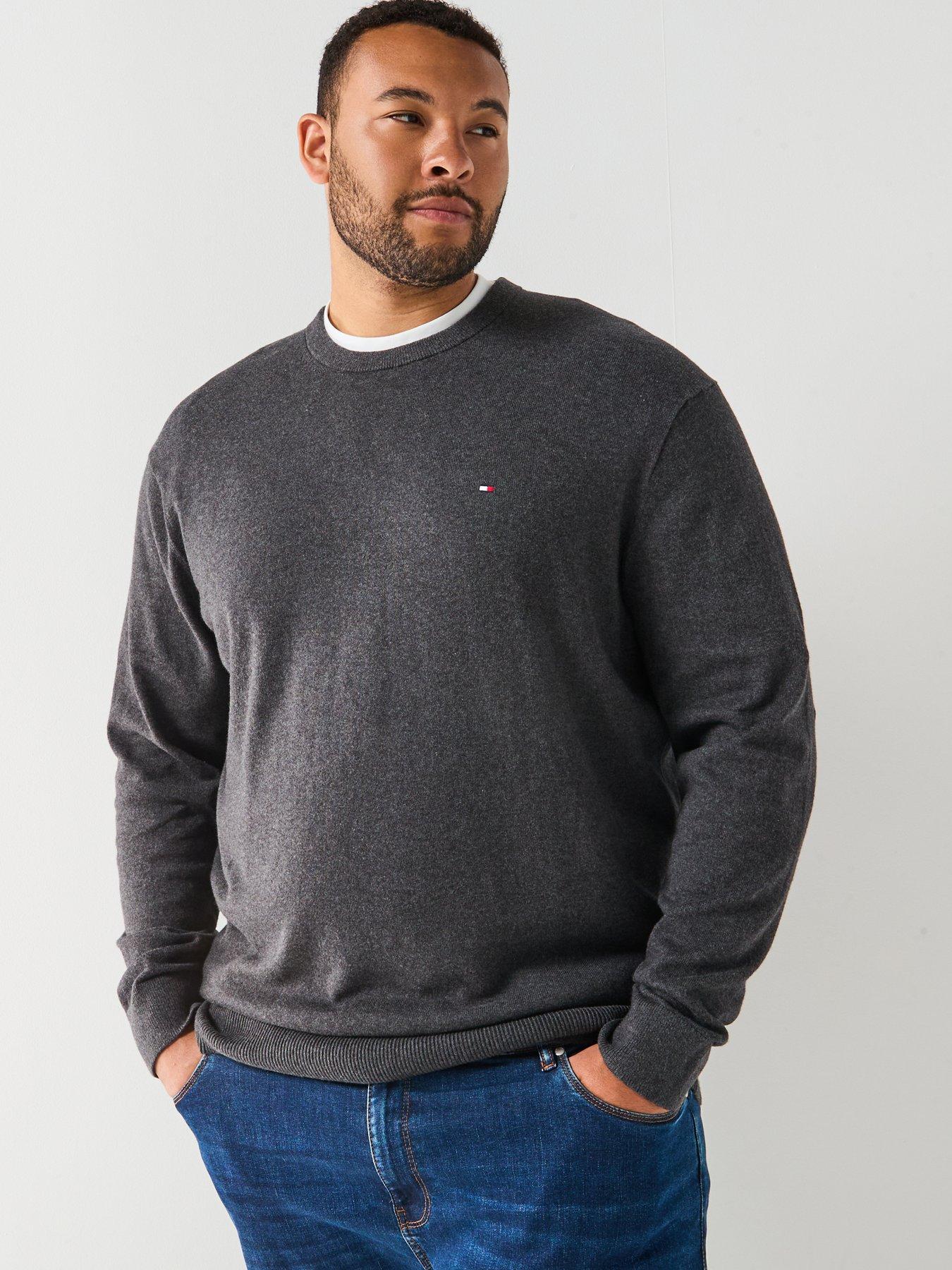 Tommy Hilfiger Big  &  Tall Cotton Crew Neck Knitted Jumper - Grey