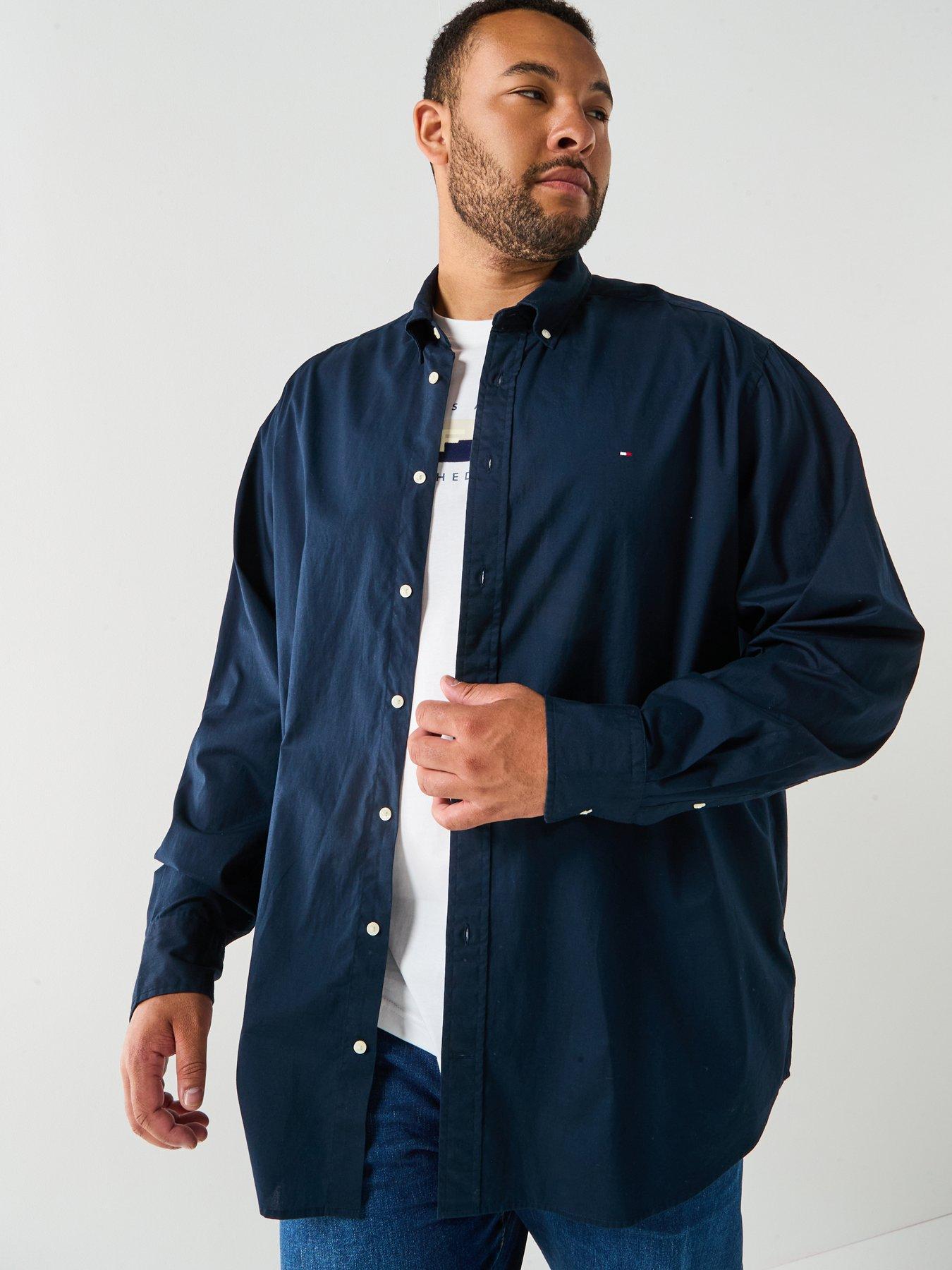 undefined Tommy Hilfiger Big & Tall Flex Poplin Long Sleeve Shirt - Navy