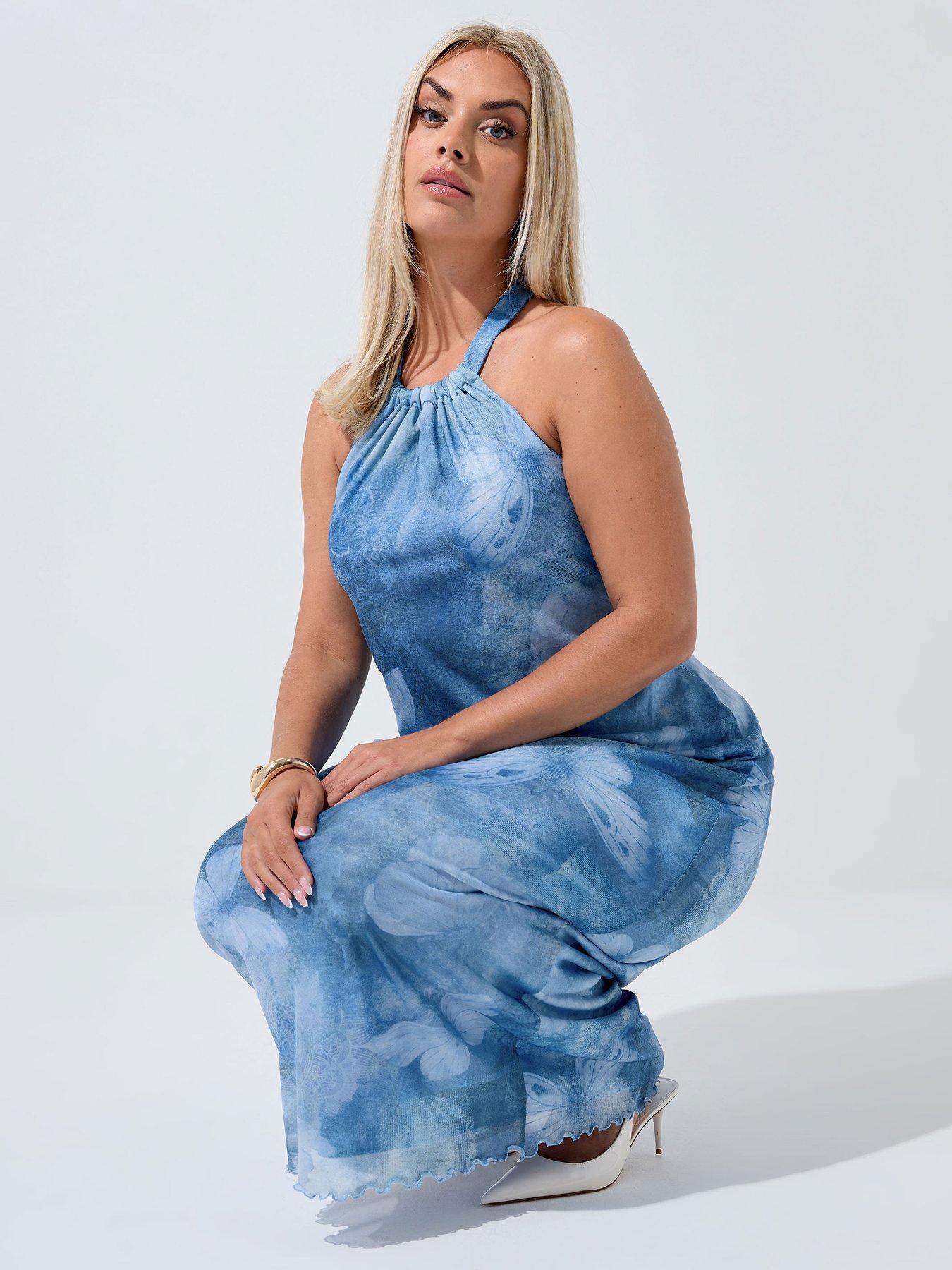 undefined Curve Halter Neck Butterfly Dress - Blue