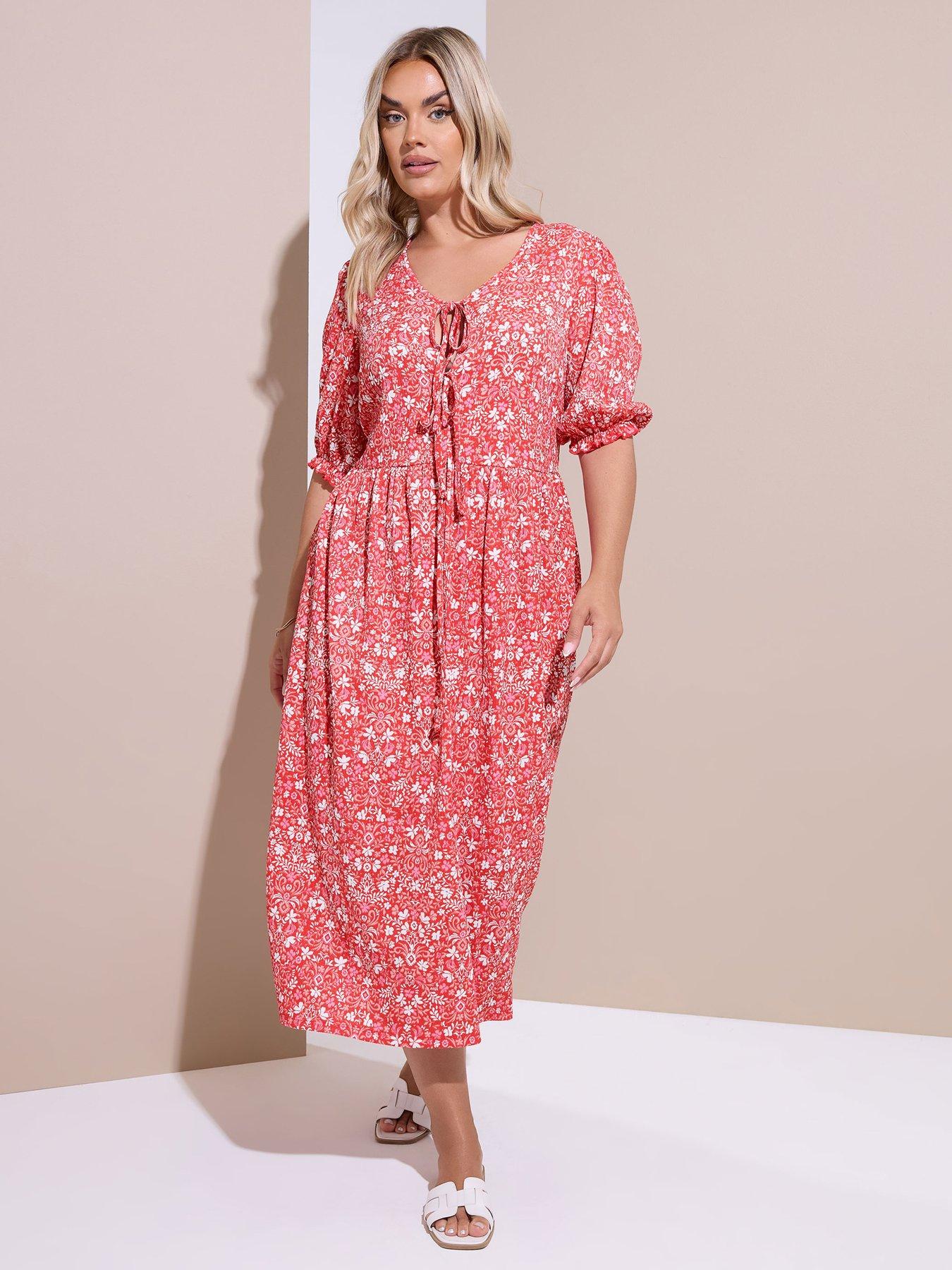 undefined Curve Bow Front Midaxi Dress - Red