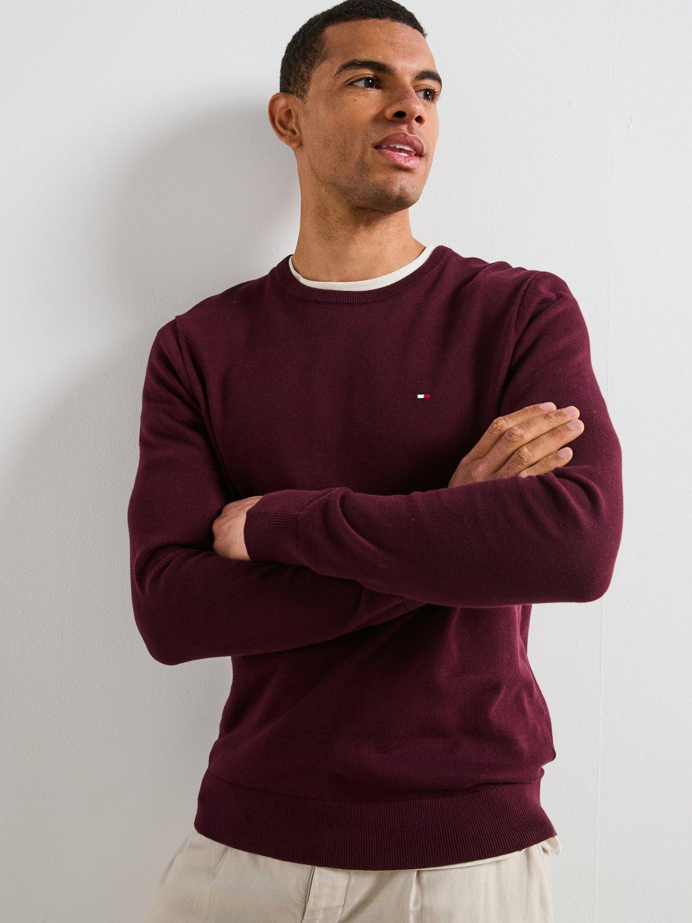 Tommy Hilfiger Essential Cotton Crew Neck Knitted Jumper - Dark Red
