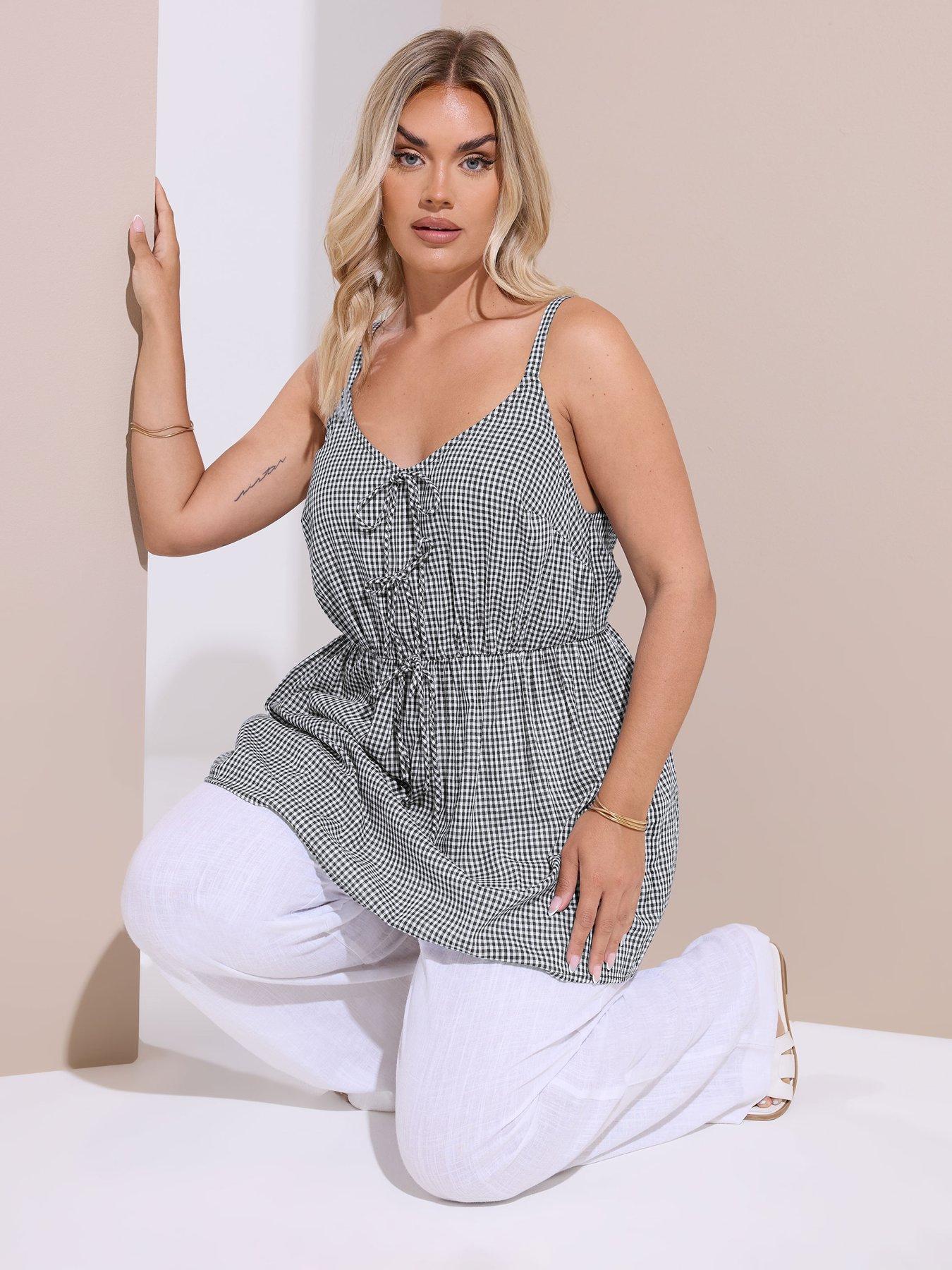 undefined Curve Gingham Tie Front Top