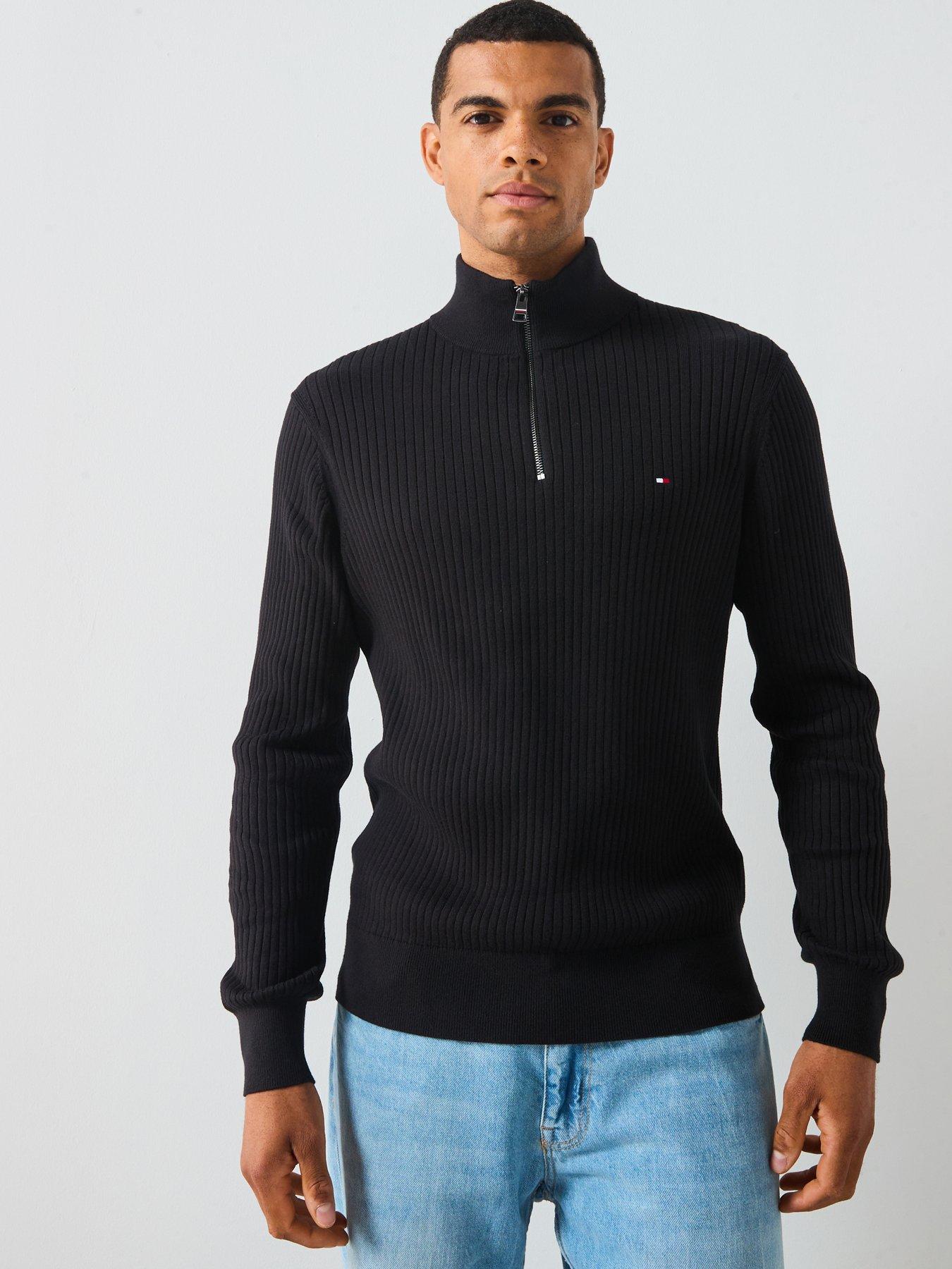 Tommy Hilfiger Pima Cotton Cash Structure 1/4 Zip Knitted Jumper - Black