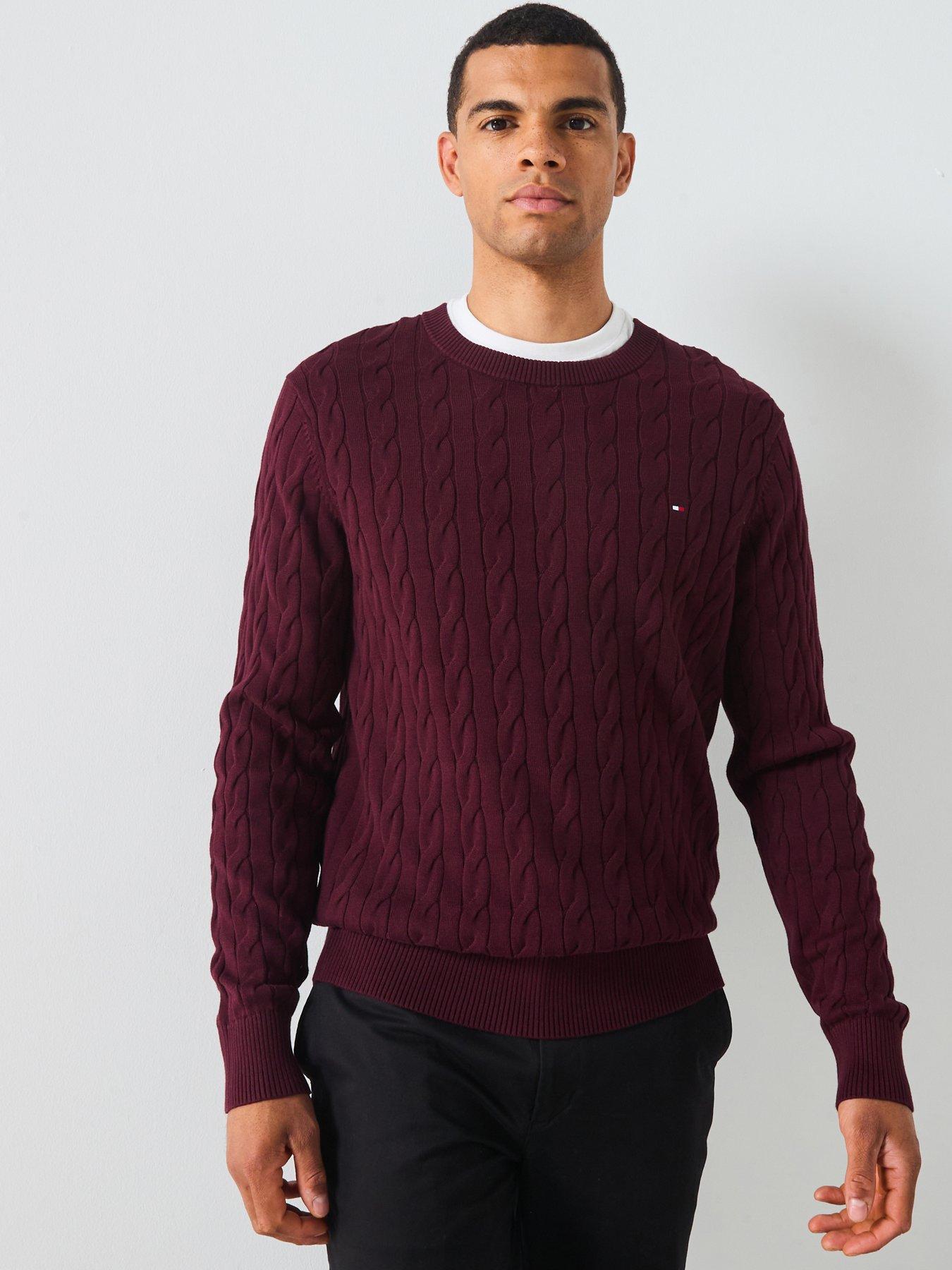Tommy Hilfiger Classic Cotton Cable Crew Neck Knitted Jumper - Dark Red