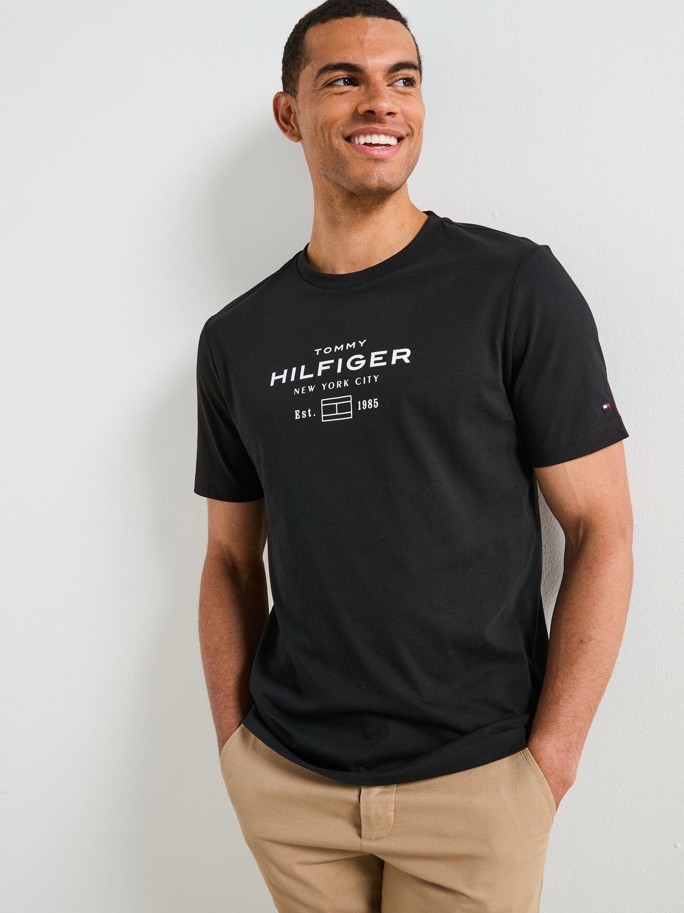 Image 1 of 6 of Tommy Hilfiger Stack Graphic Logo T-Shirt - Black