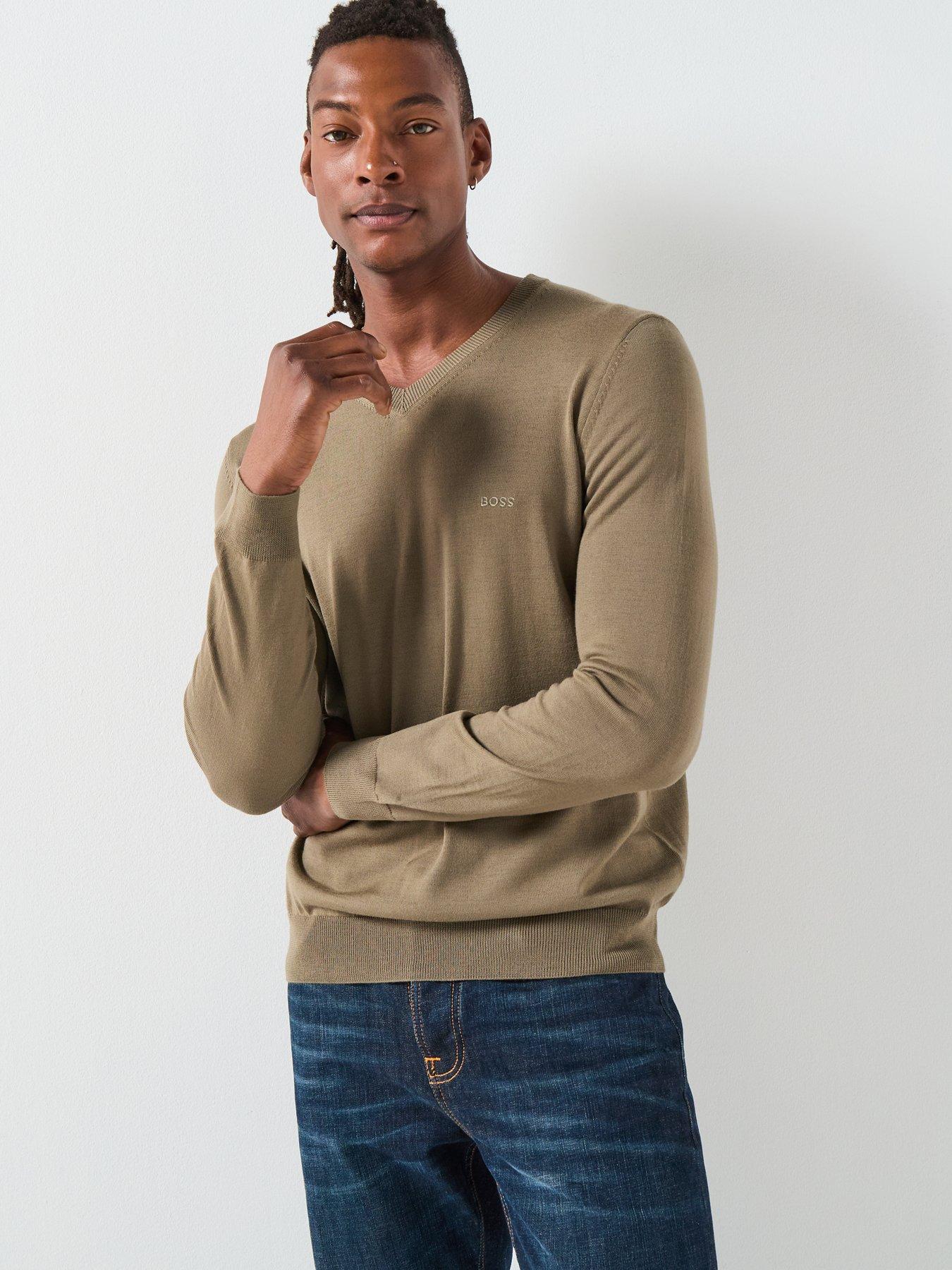 BOSS Boss Baram-l Regular Fit V Neck Wool Knitted Jumper - Brown