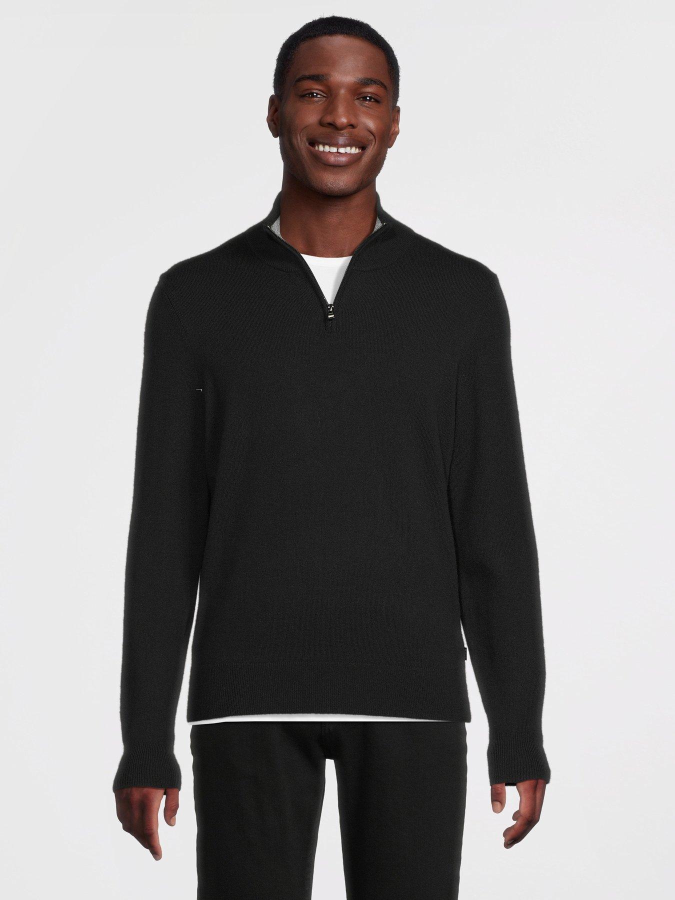 BOSS H-Hemarlo Regular Fit 1/4 Zip Knitted Jumper - Black