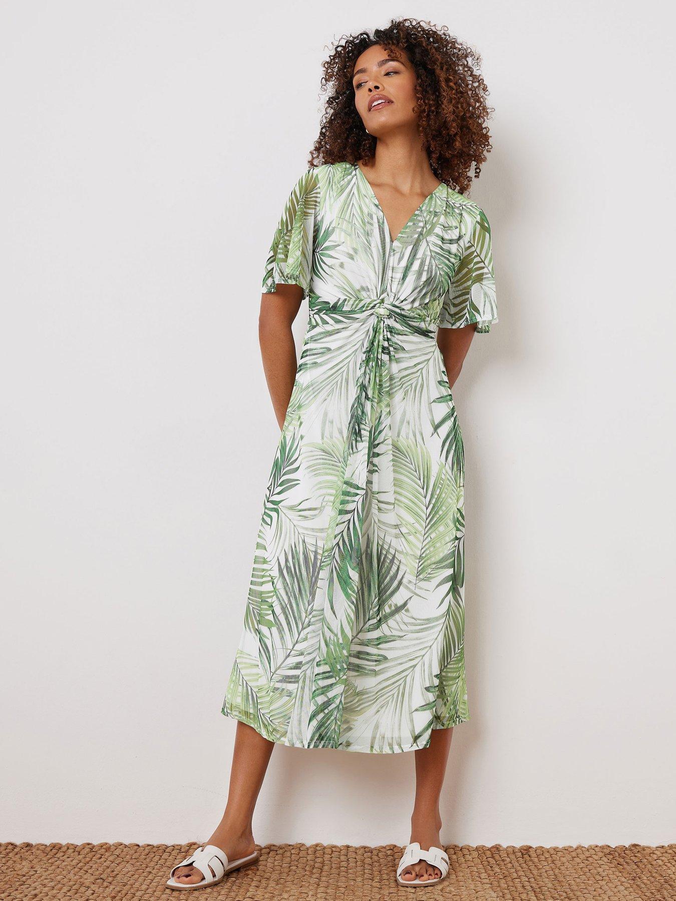 undefined Short Sleeve Twist Front Dress - Green