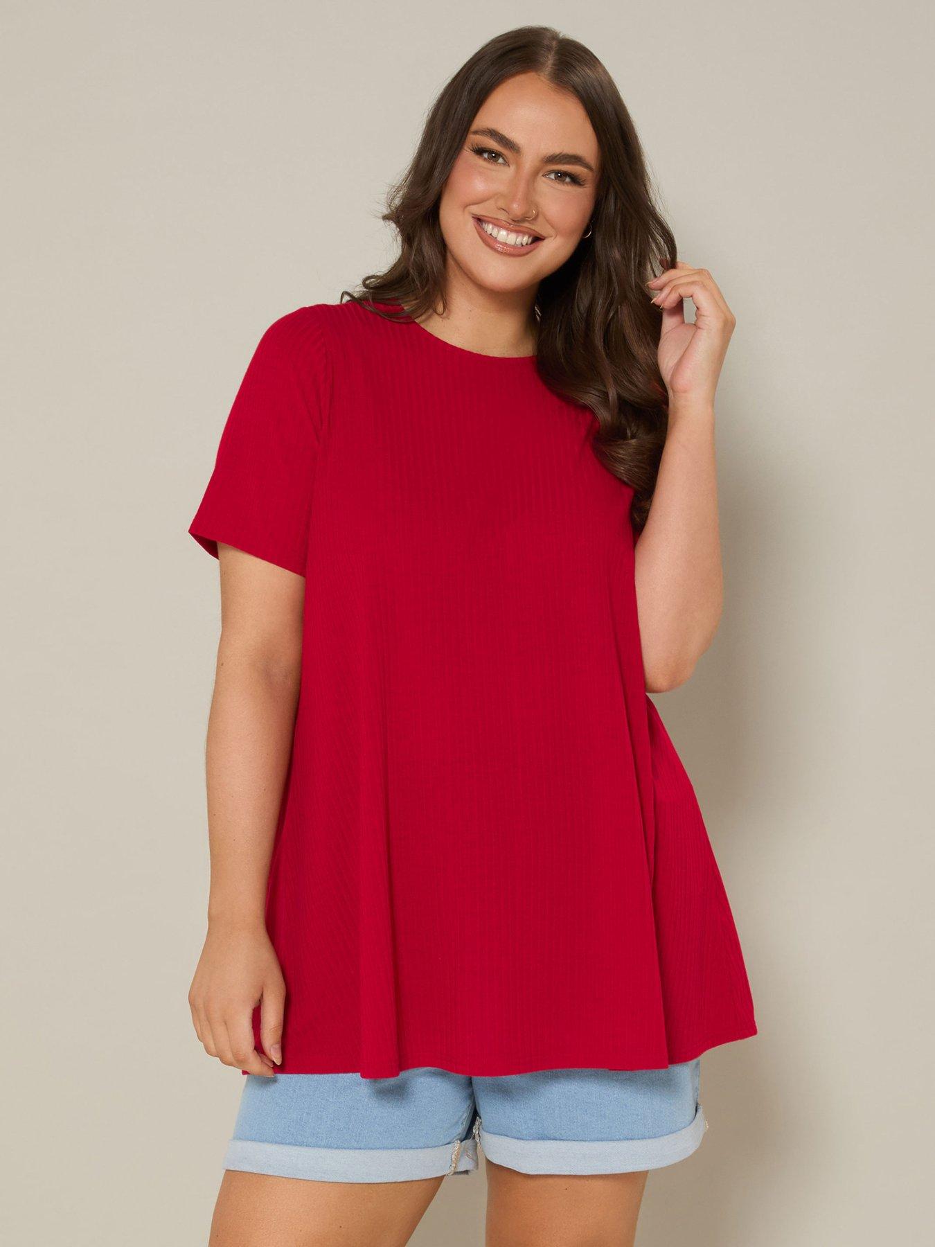 undefined Curve Rib Swing T-Shirt - Red