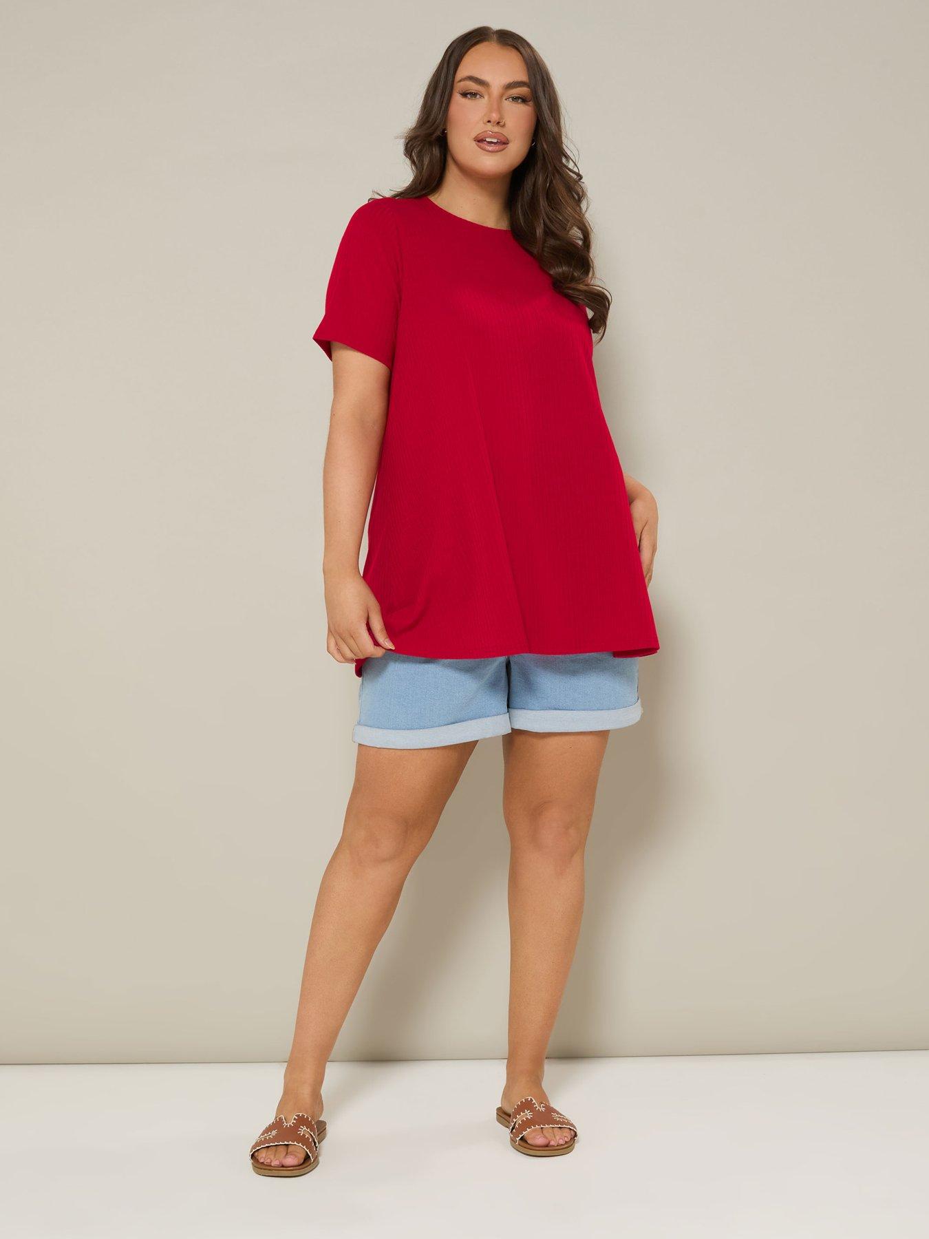 Image 3 of 4 of Yours Curve Rib Swing T-Shirt - Red