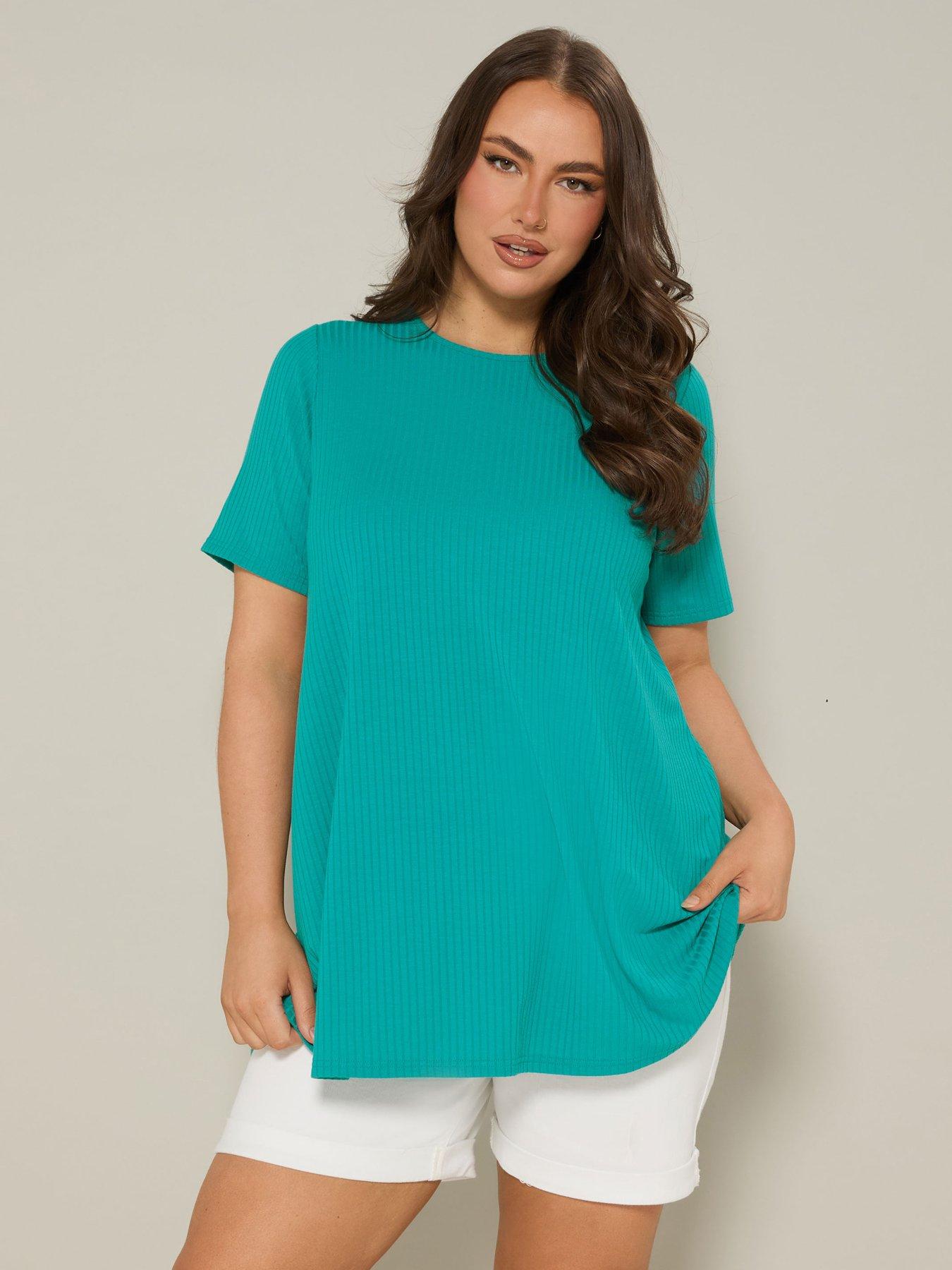 undefined Curve Rib Swing T-Shirt - Blue