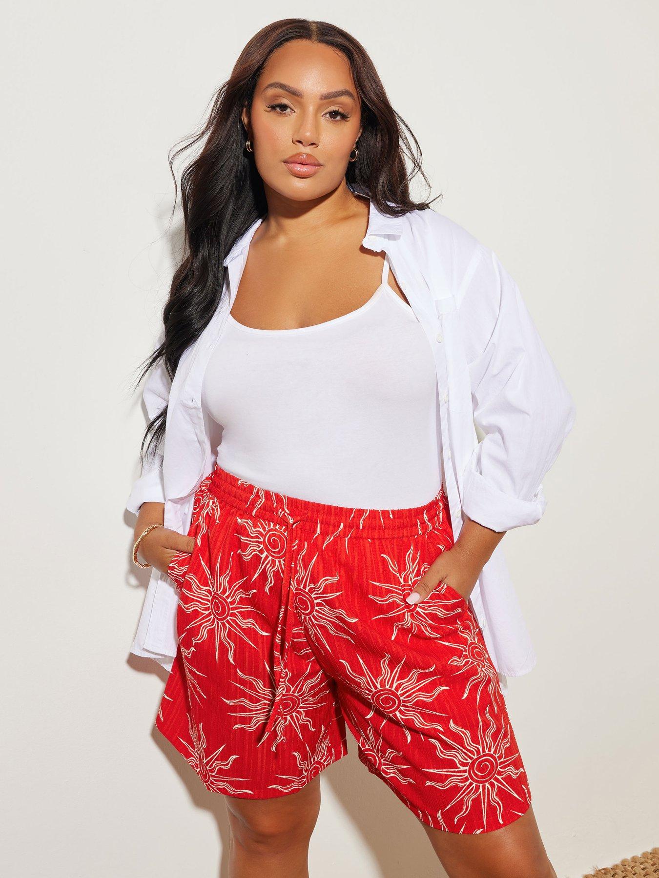 Yours Curve Tie Waist Shorts Red Very
