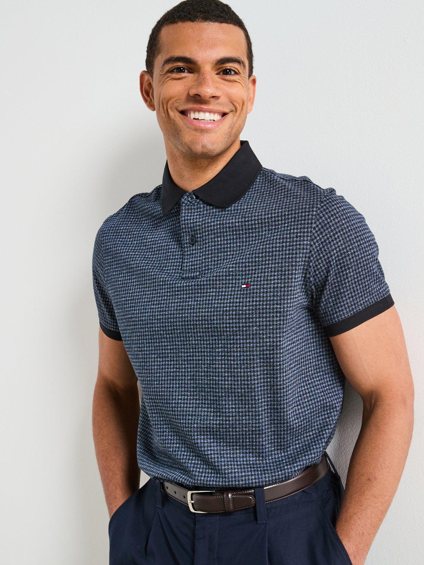 Tommy Hilfiger Mouline Check Jacquard Polo Shirt - Dark Blue
