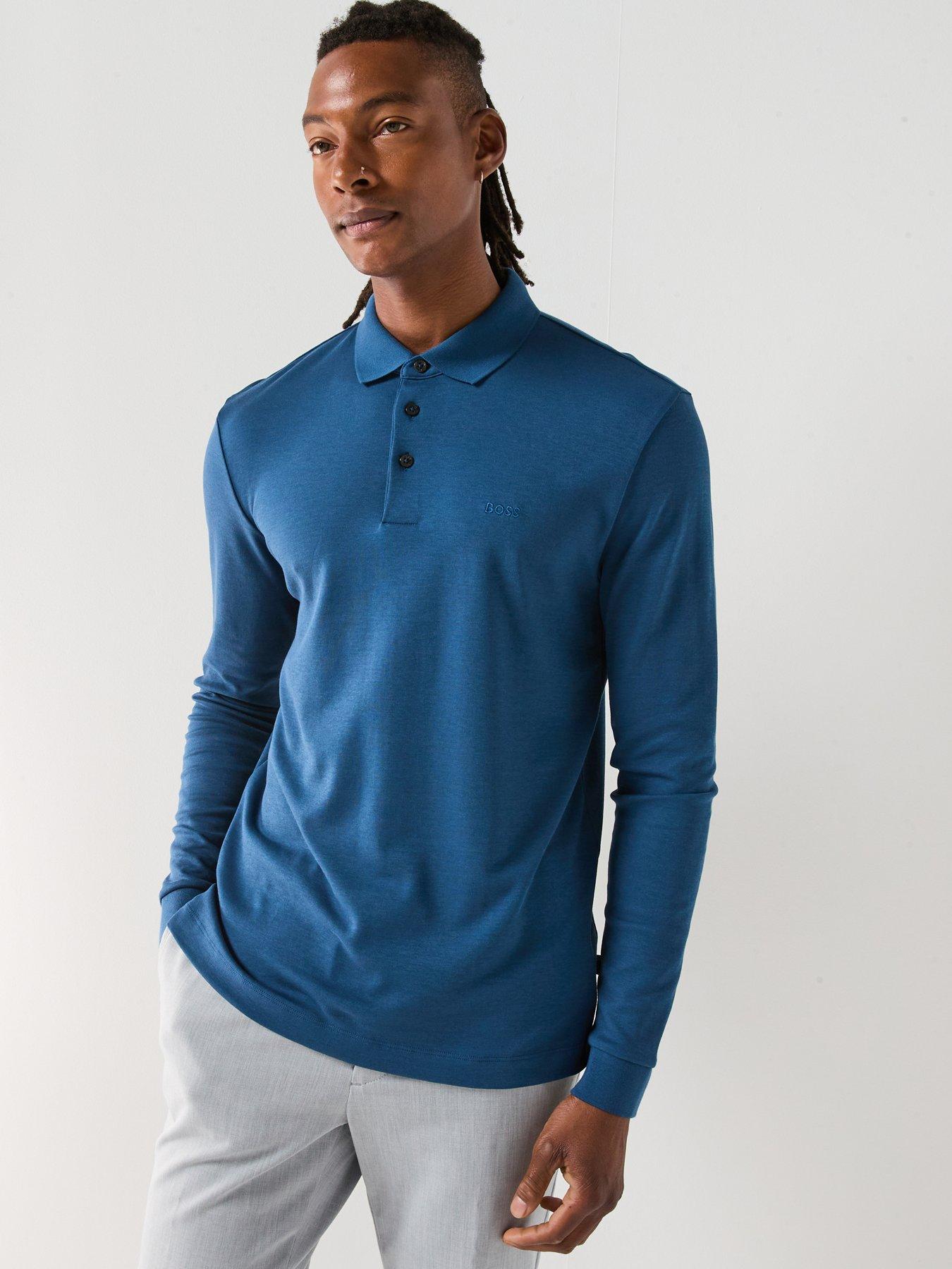 BOSS Pado 30 Long Sleeve Pique Polo Shirt Dark Blue Very