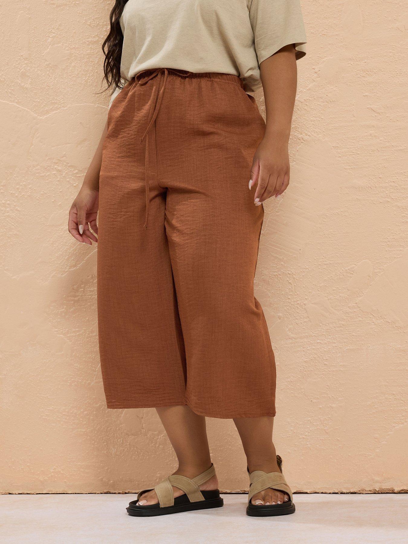 undefined Curve Linen Look Skinny Crop Trouser - Brown