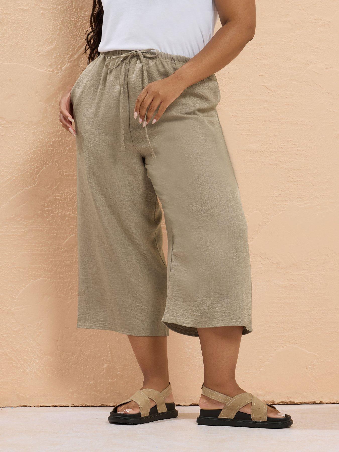 undefined Curve Linen Look Skinny Crop Trouser - Natural