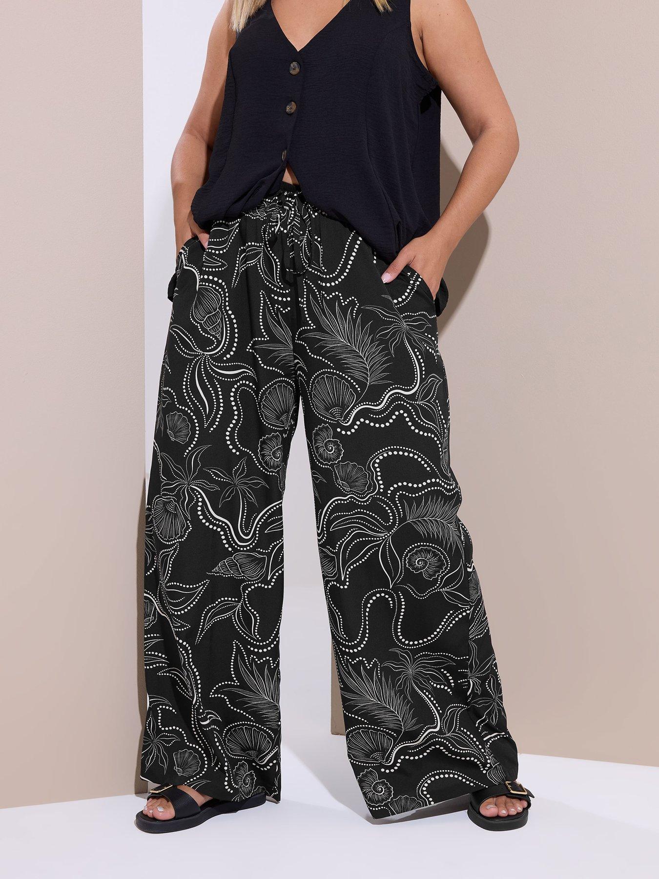 undefined Curve Shell Print Wide Leg Trouser - Black