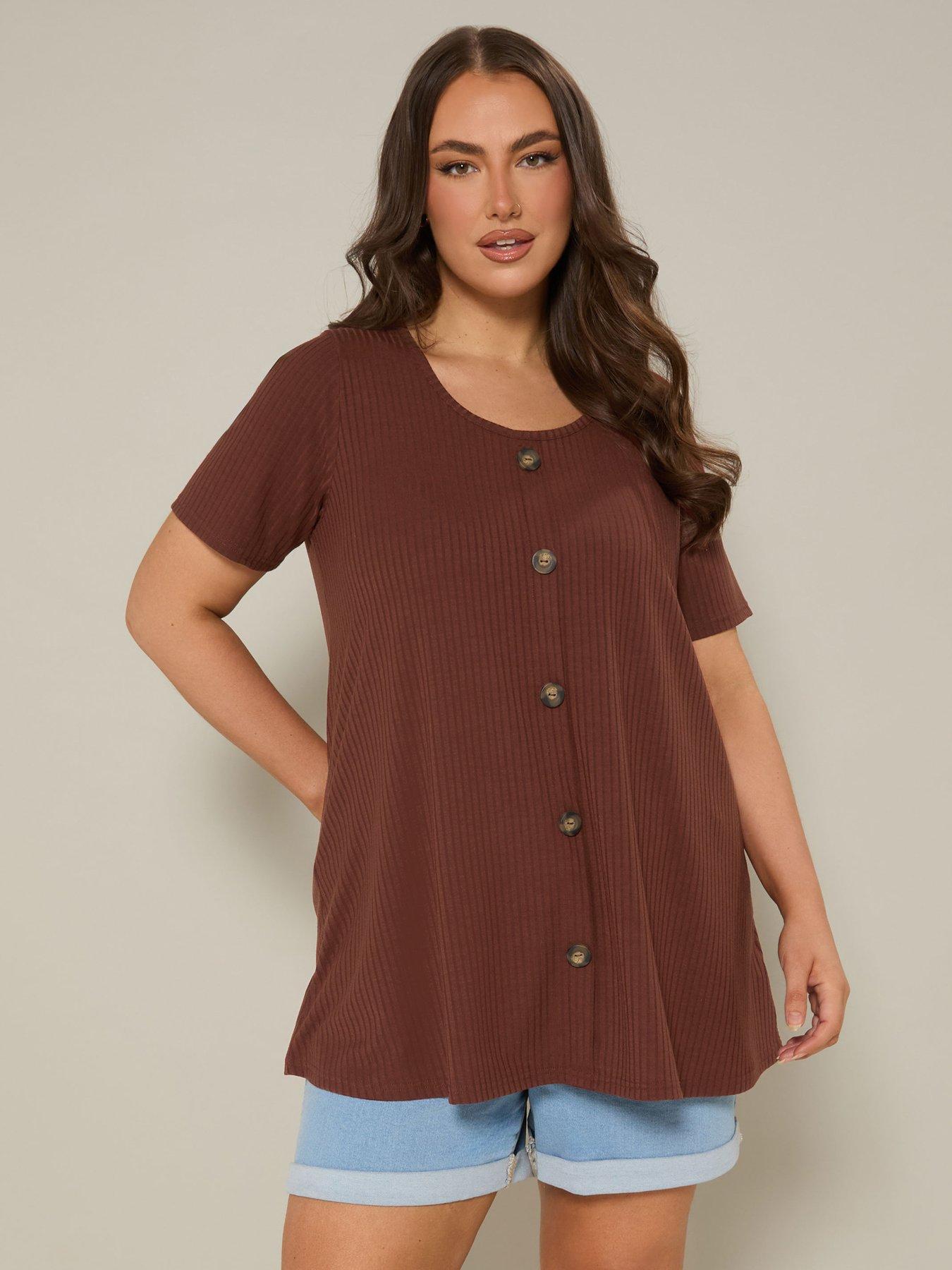 undefined Curve Button Front Swing T-Shirt - Orange