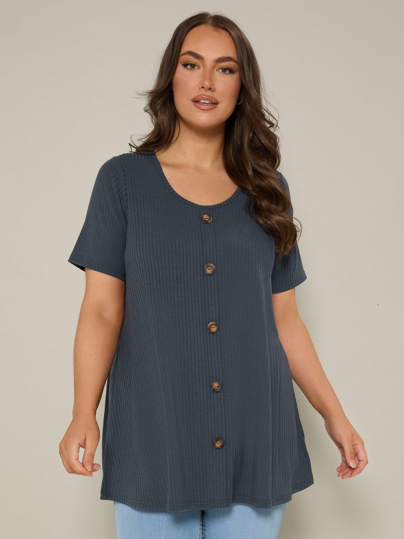 undefined Curve Button Front Swing T-Shirt - Blue
