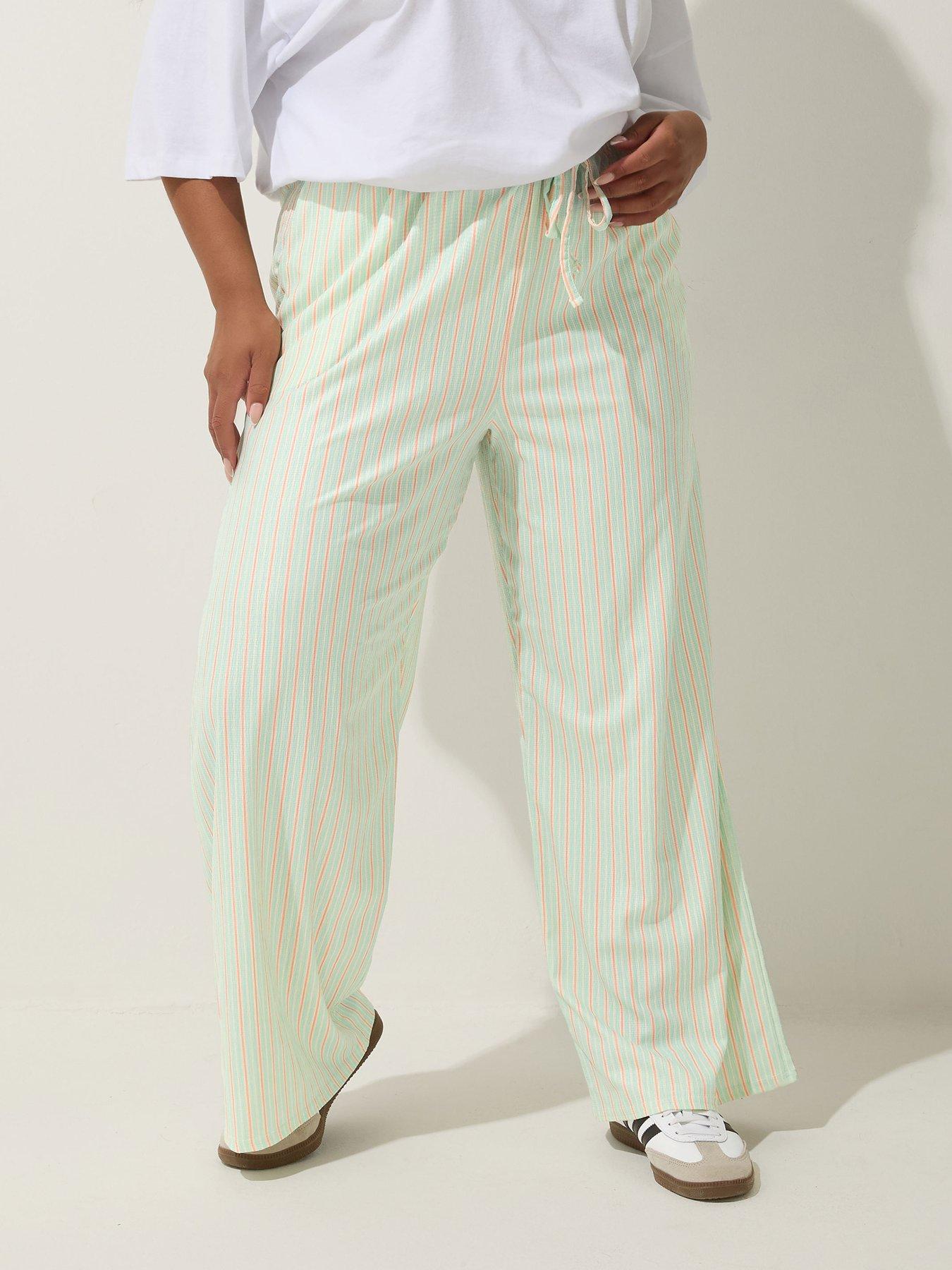 undefined Curve Stripe Wide Leg Trouser - White