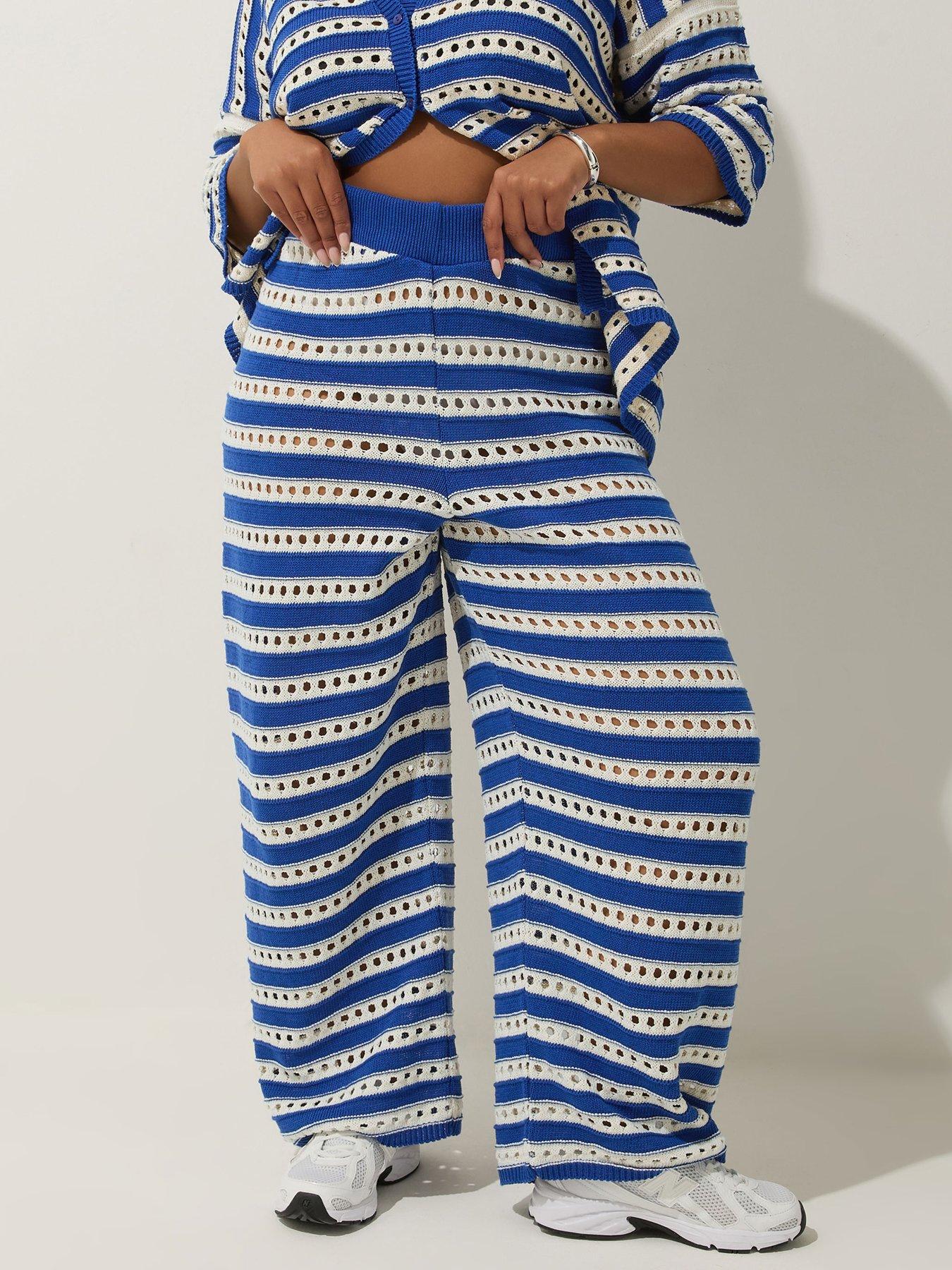 undefined Curve Knitted Wide Leg Trouser - Blue