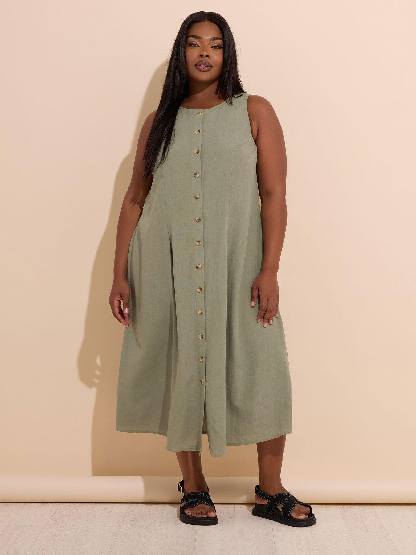 undefined Curve Linen Maxi Dress - Green