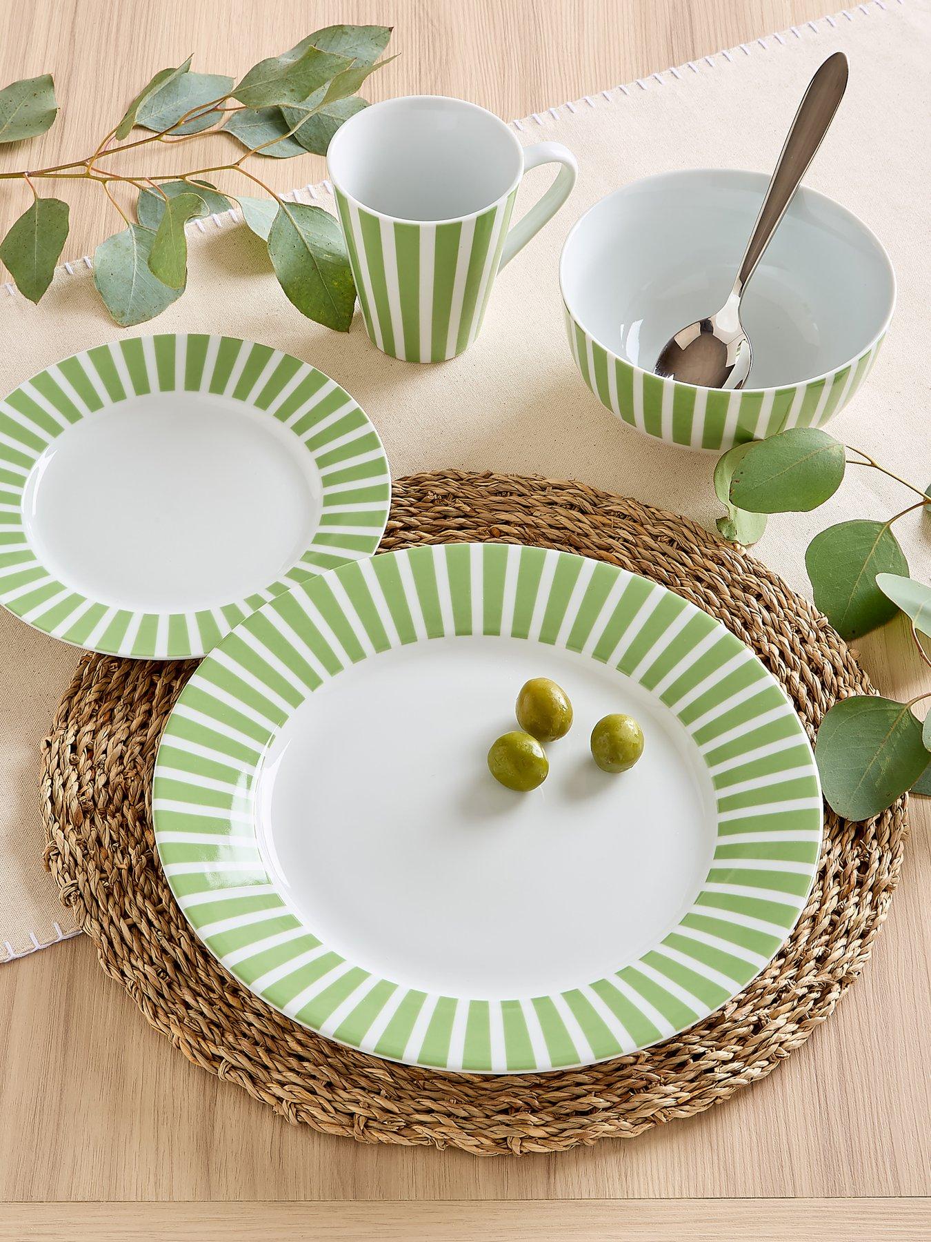WATERSIDE 24-Piece Split Stripe Dinner Service Set in Green