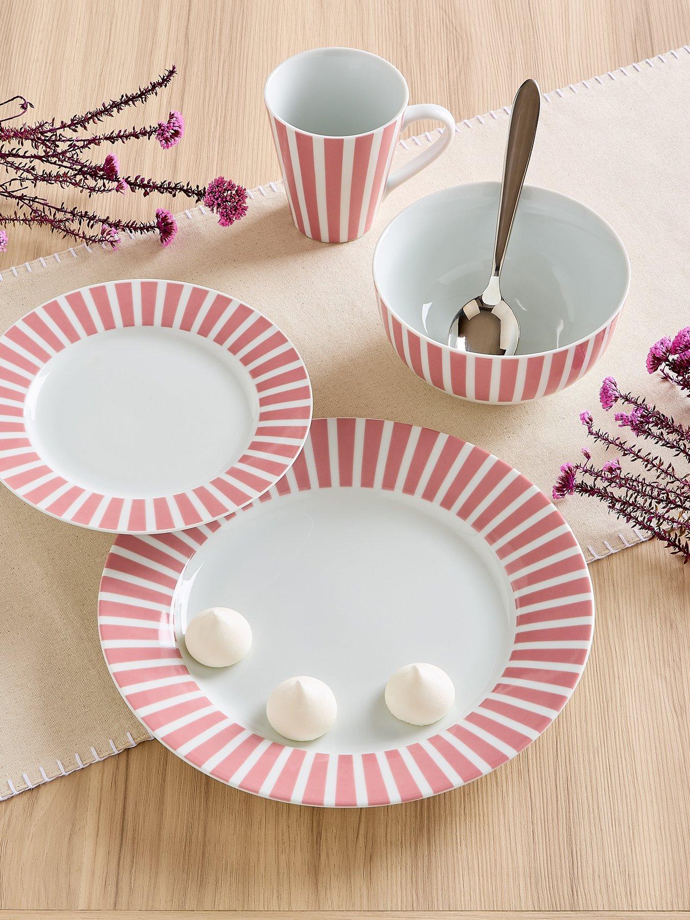 WATERSIDE 24-Piece Split Stripe Dinner Service Set in Pink