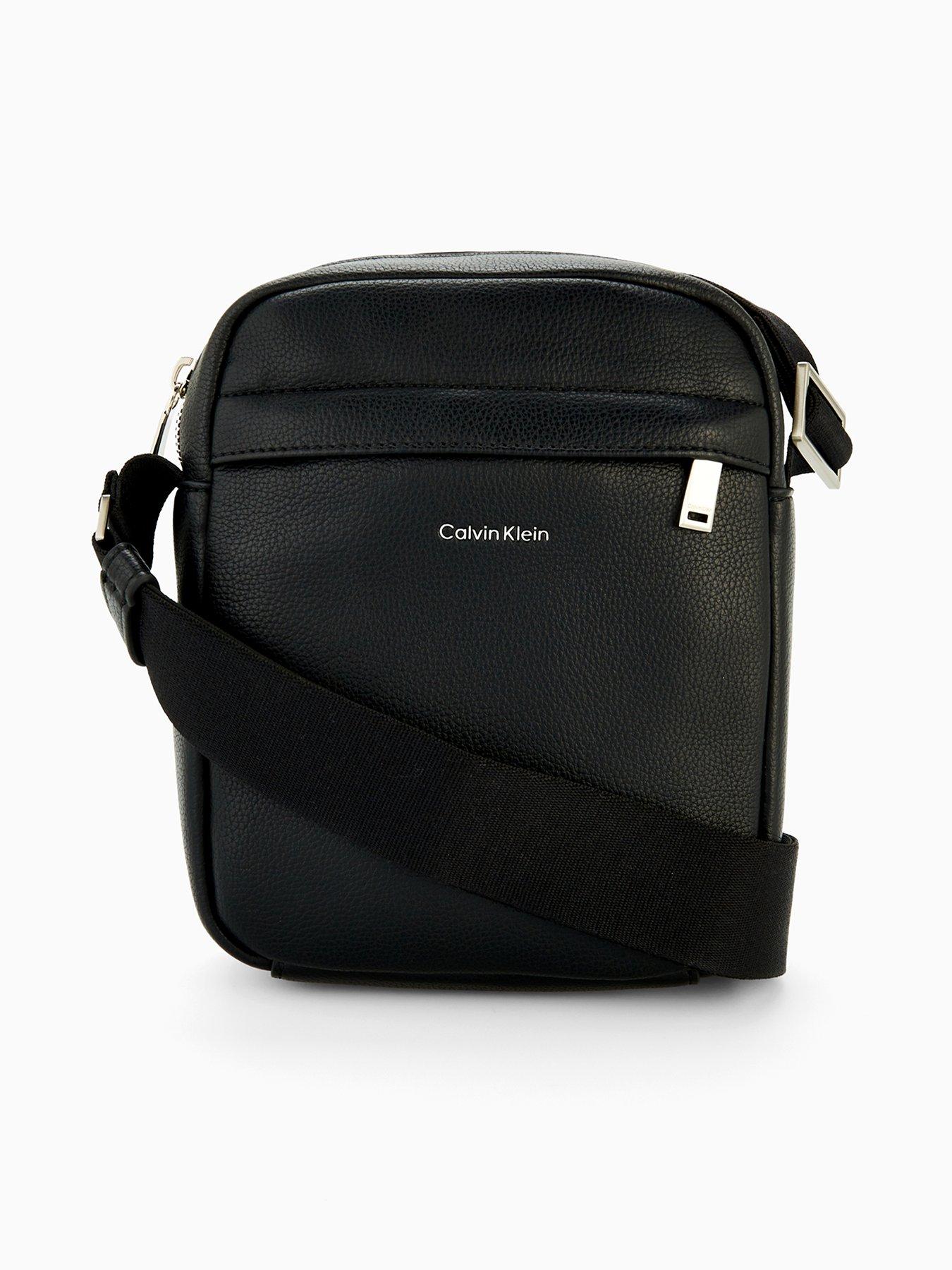 Calvin Klein Raised Reporter Leather Cross Body Bag - Black