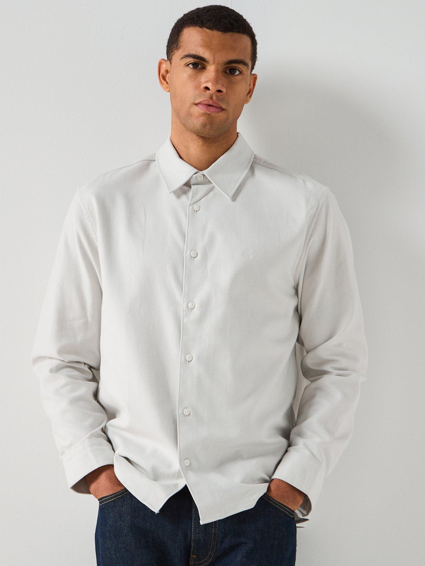 Calvin Klein Long Sleeve Melange Flannel Easy Fit Shirt - Blue