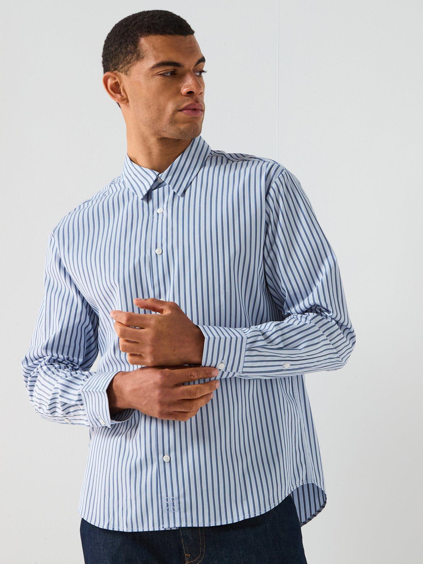 Calvin Klein Long Sleeve Double Stripe Easy Fit Shirt - Light Blue