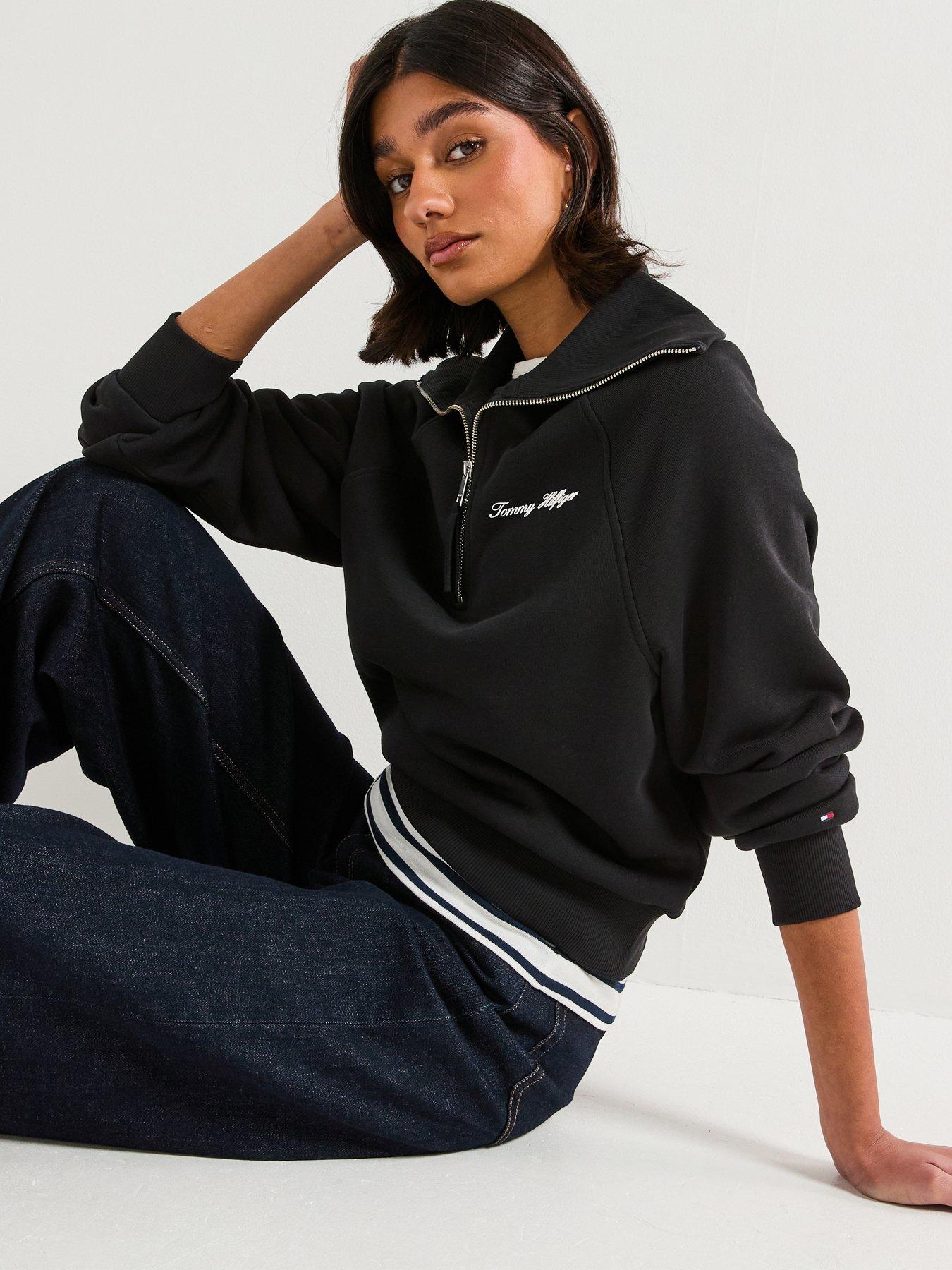 Tommy Hilfiger Classic Script Fleece Half-Zip Sweater, Black, Size Xxl, Women