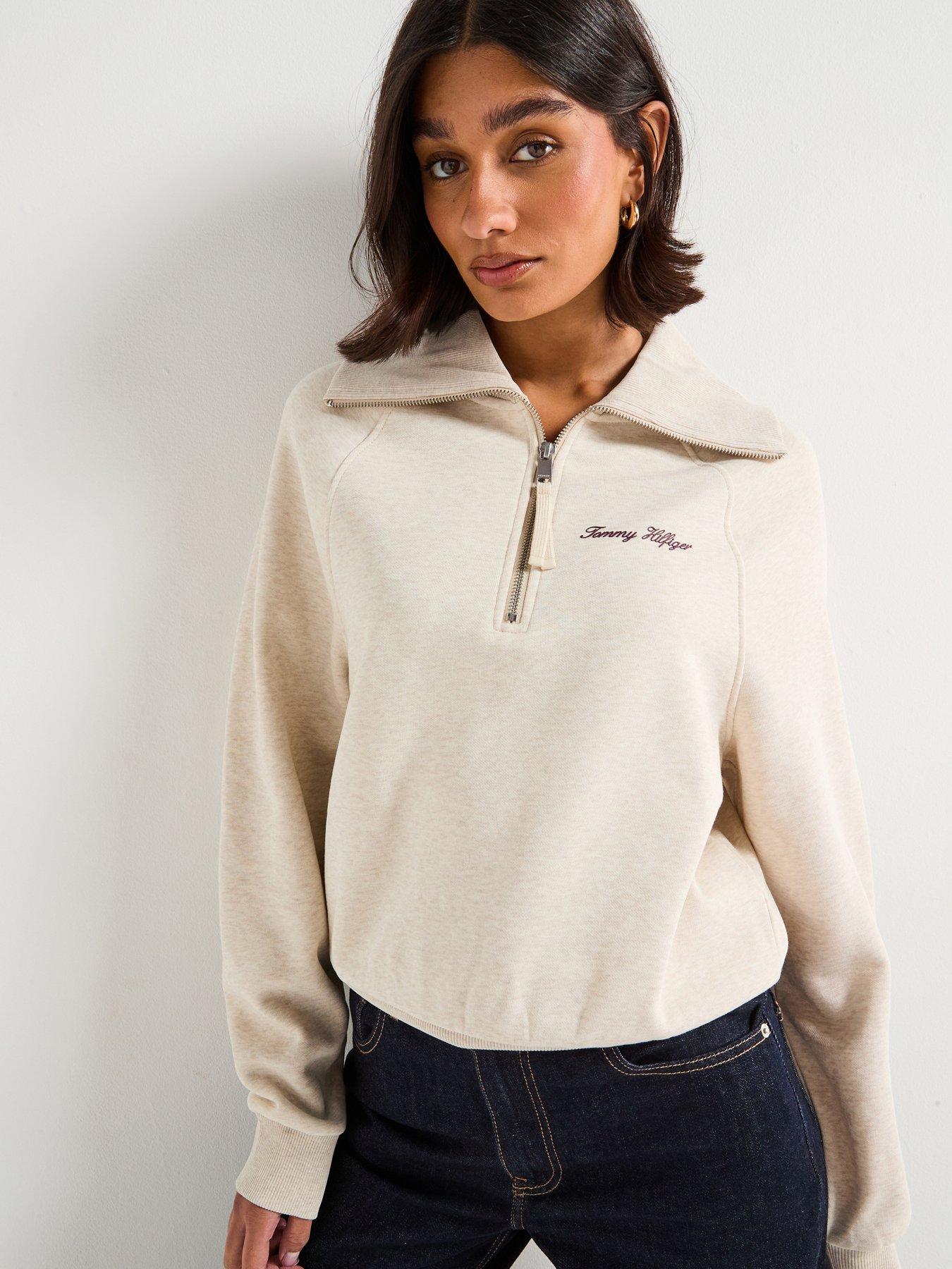 Tommy Hilfiger Classic Script Fleece Half-Zip Sweater, Beige, Size Xxl, Women