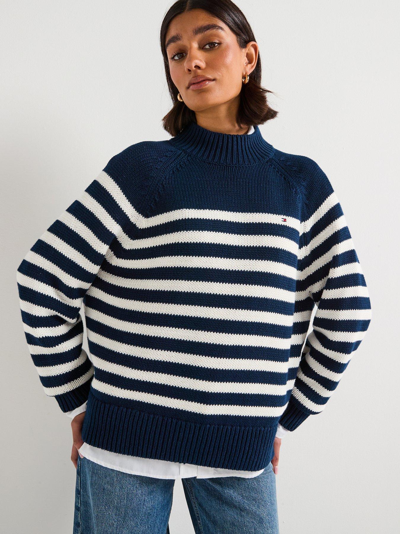 Tommy Hilfiger Stripped High Neck Jumper - Blue