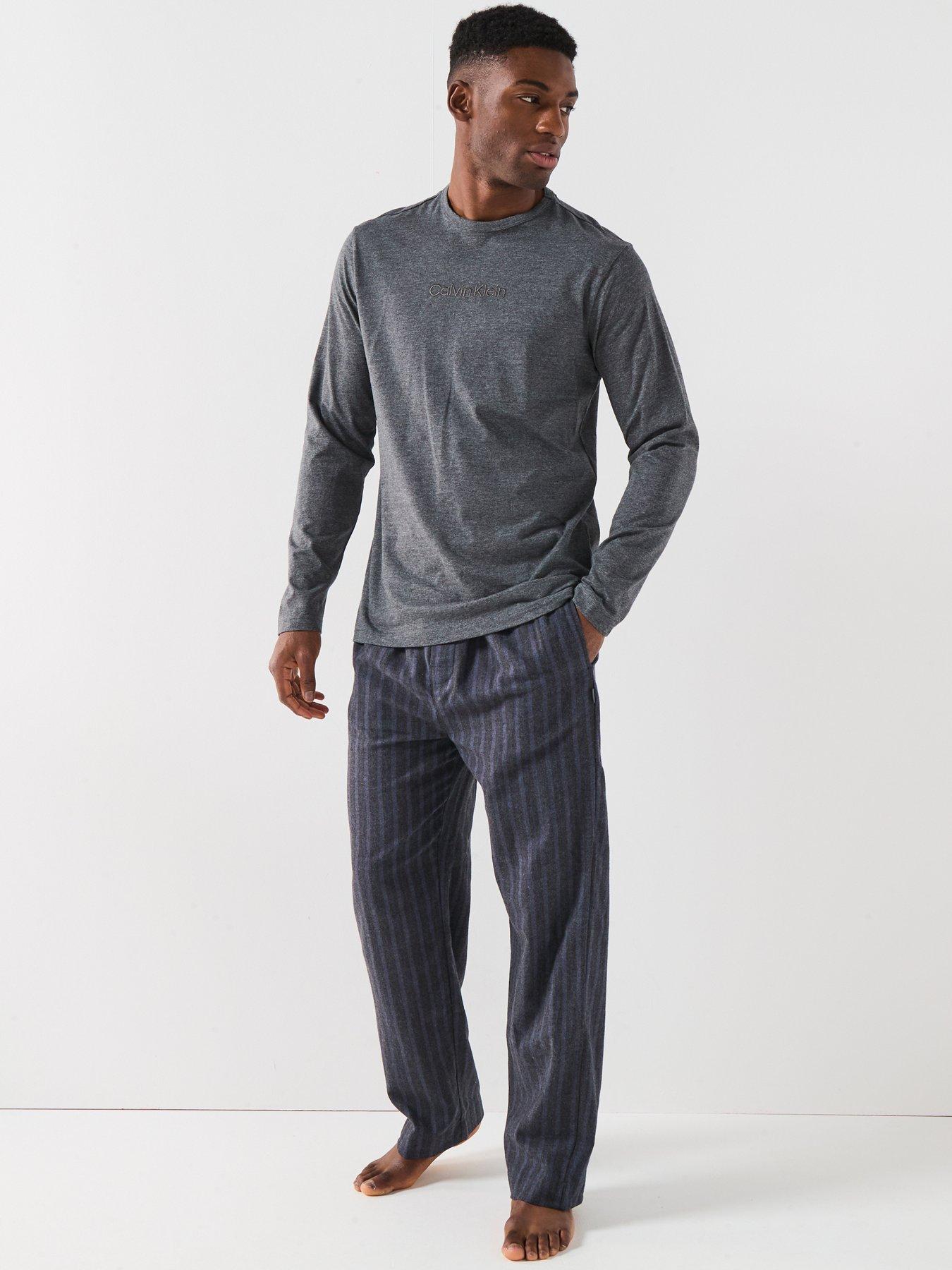 Calvin Klein Loungewear Long Sleeve T-Shirt Striped Pyjama Set - Grey