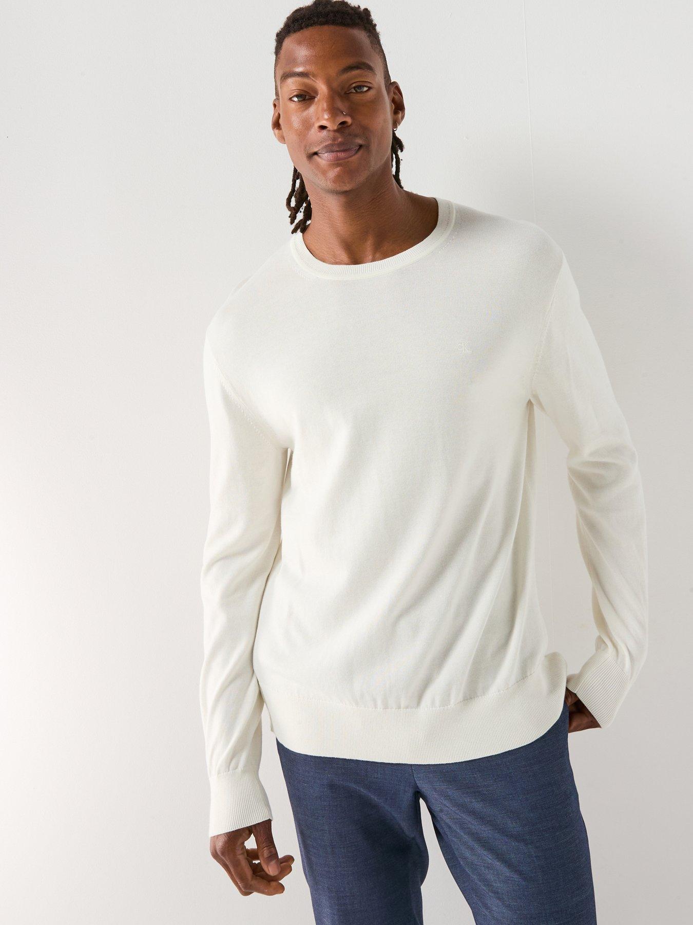 Calvin Klein Supima Cotton Crew Neck Knitted Jumper - Natural