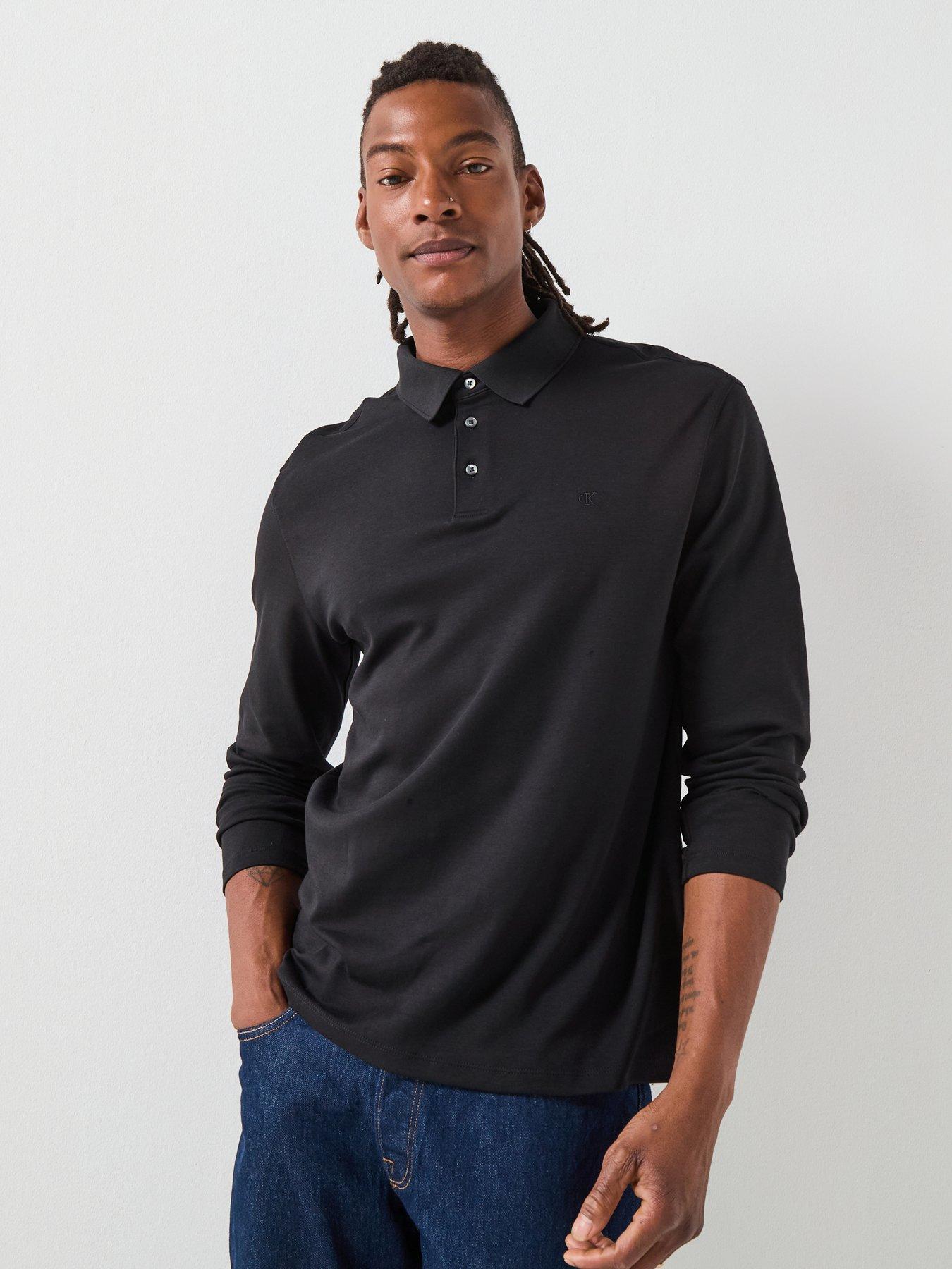 Calvin Klein Calvin Klein Long Sleeve Supima Cotton Solid Polo Shirt - Black