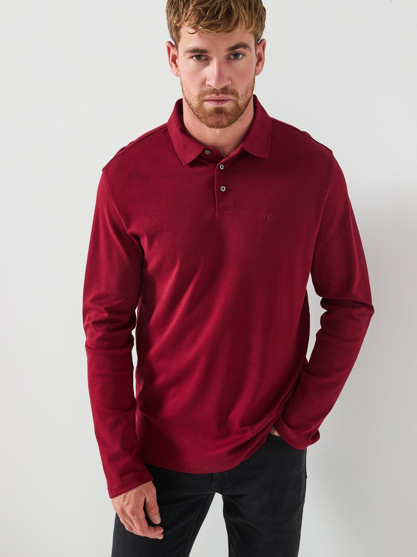 undefined Long Sleeve Supima Cotton Solid Polo Shirt - Dark Red