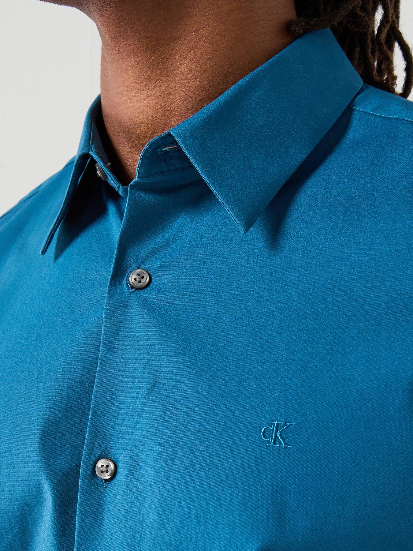 Calvin Klein Long Sleeve Solid Stretch Slim Fit Shirt - Blue | Very